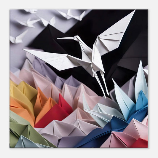 Leinwandbild - Kranich - Origami Stil, KI-Kunst - RolConArt, Origami Kunst, 60x60-cm-24x24