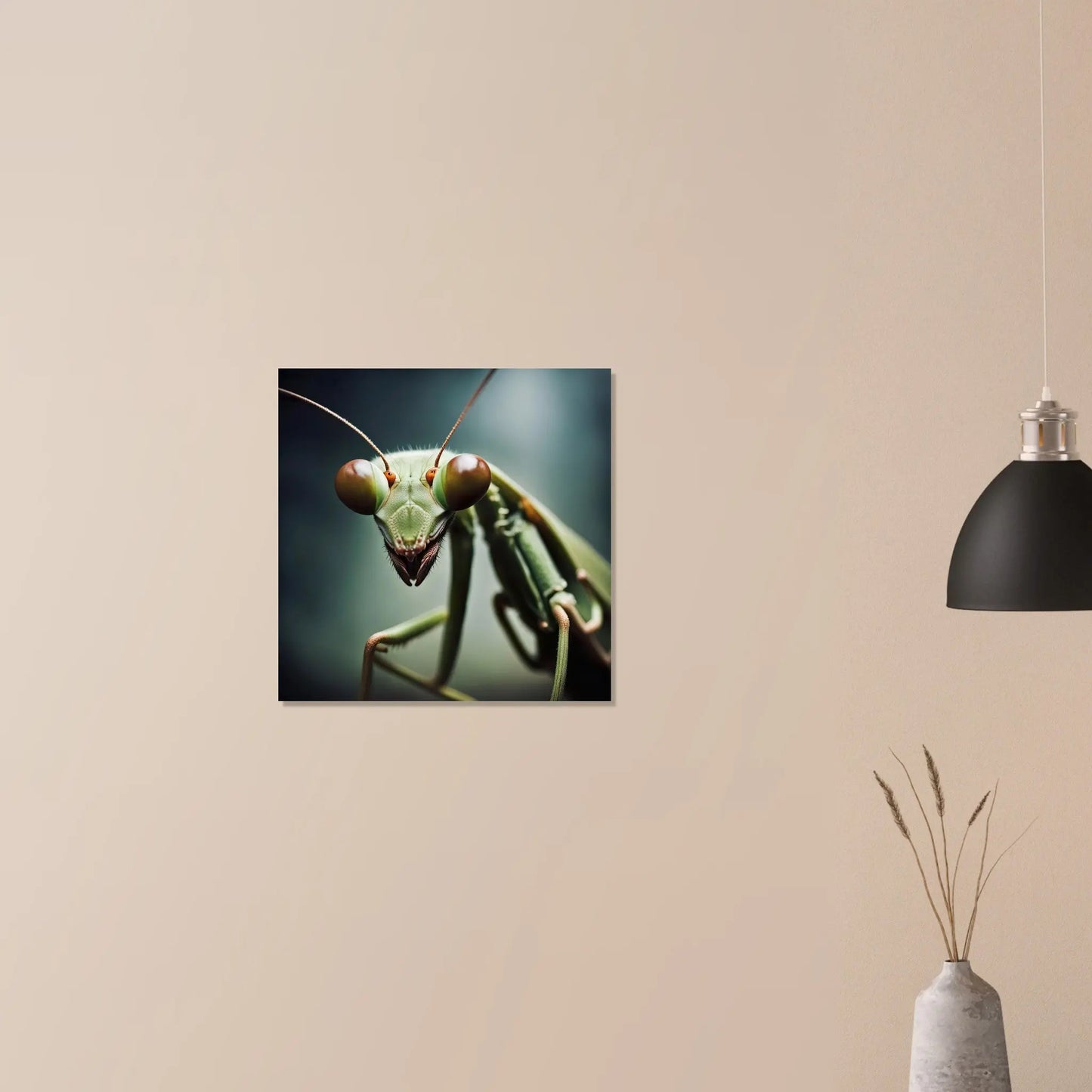 Moderner Forex-Druck - Gottesanbeterin - Foto Stil, KI-Kunst RolConArt