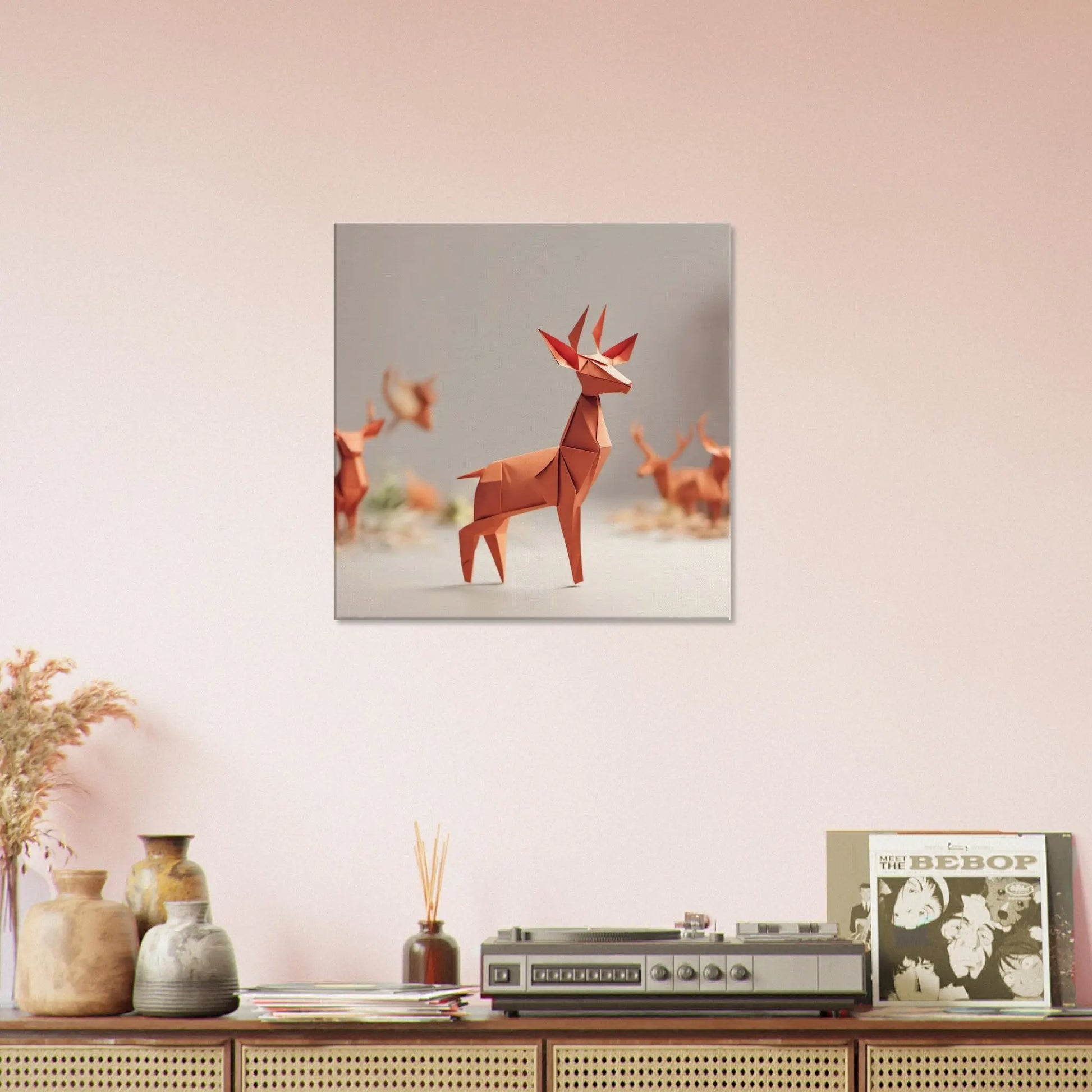 Leinwandbild - Hirsch - Origami Stil, KI-Kunst - RolConArt, Origami Kunst,