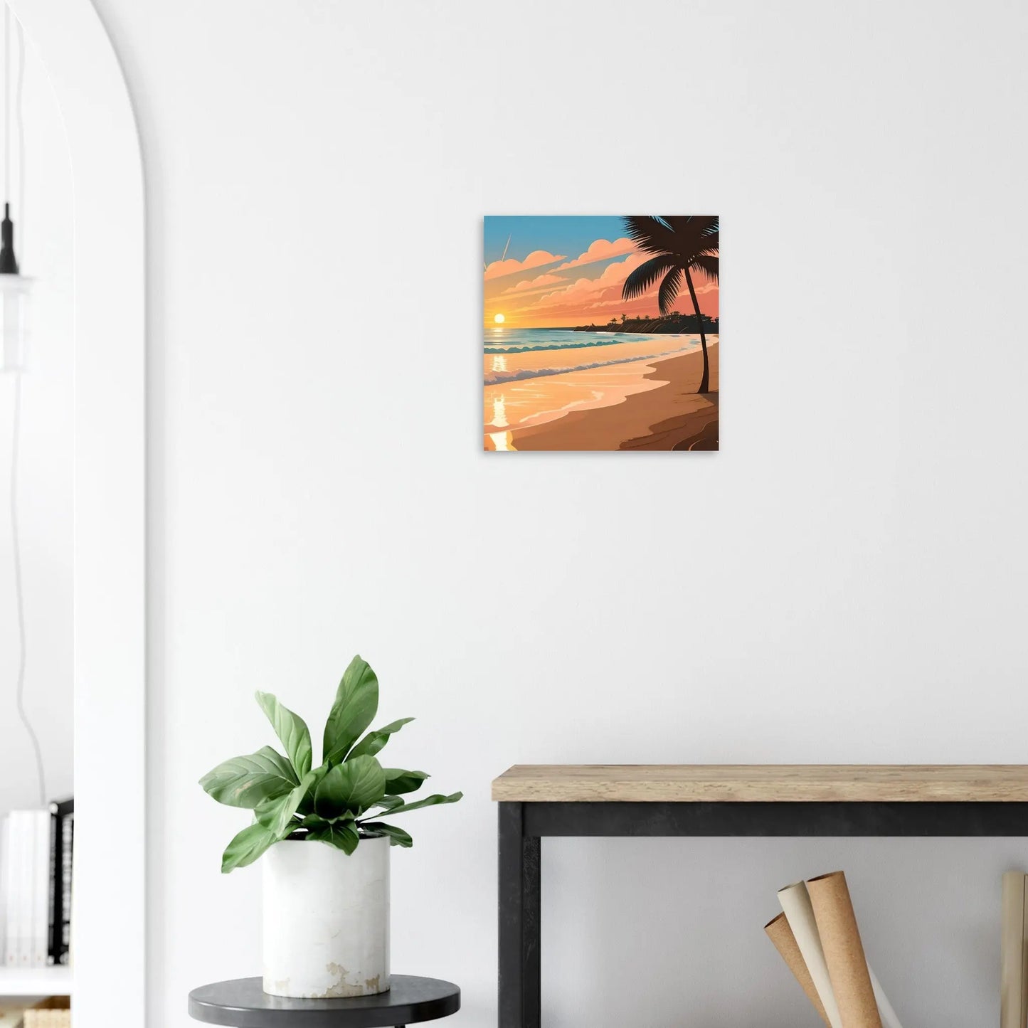 Moderner Forex-Druck - Abendsonne am Meer - Digitaler Stil, KI-Kunst - RolConArt, Landschaften, 40x40-cm-16x16-Weiß