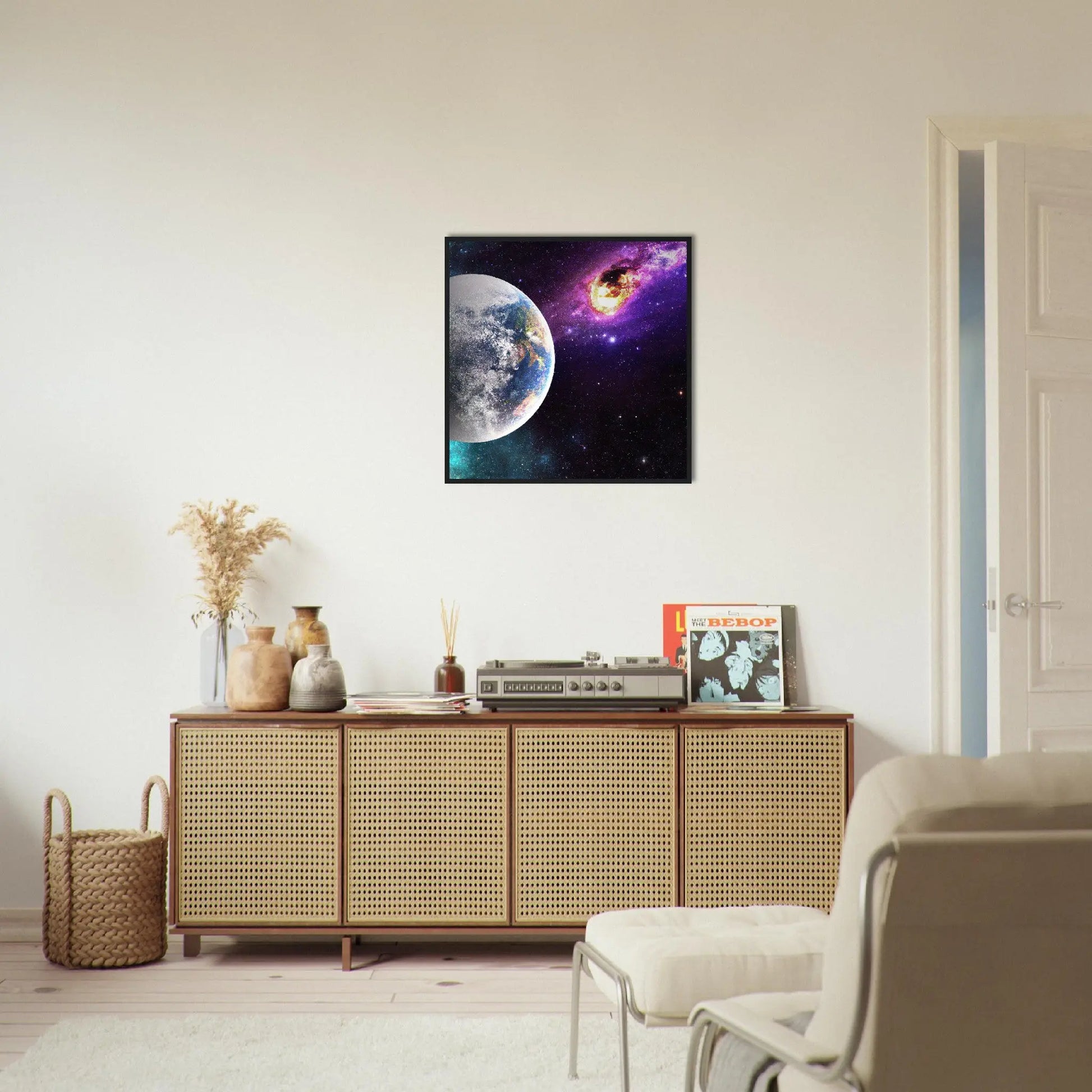 Gerahmtes Premium-Poster - Planet und Komet - Digitaler Stil, KI-Kunst - RolConArt, Sci-Fi,
