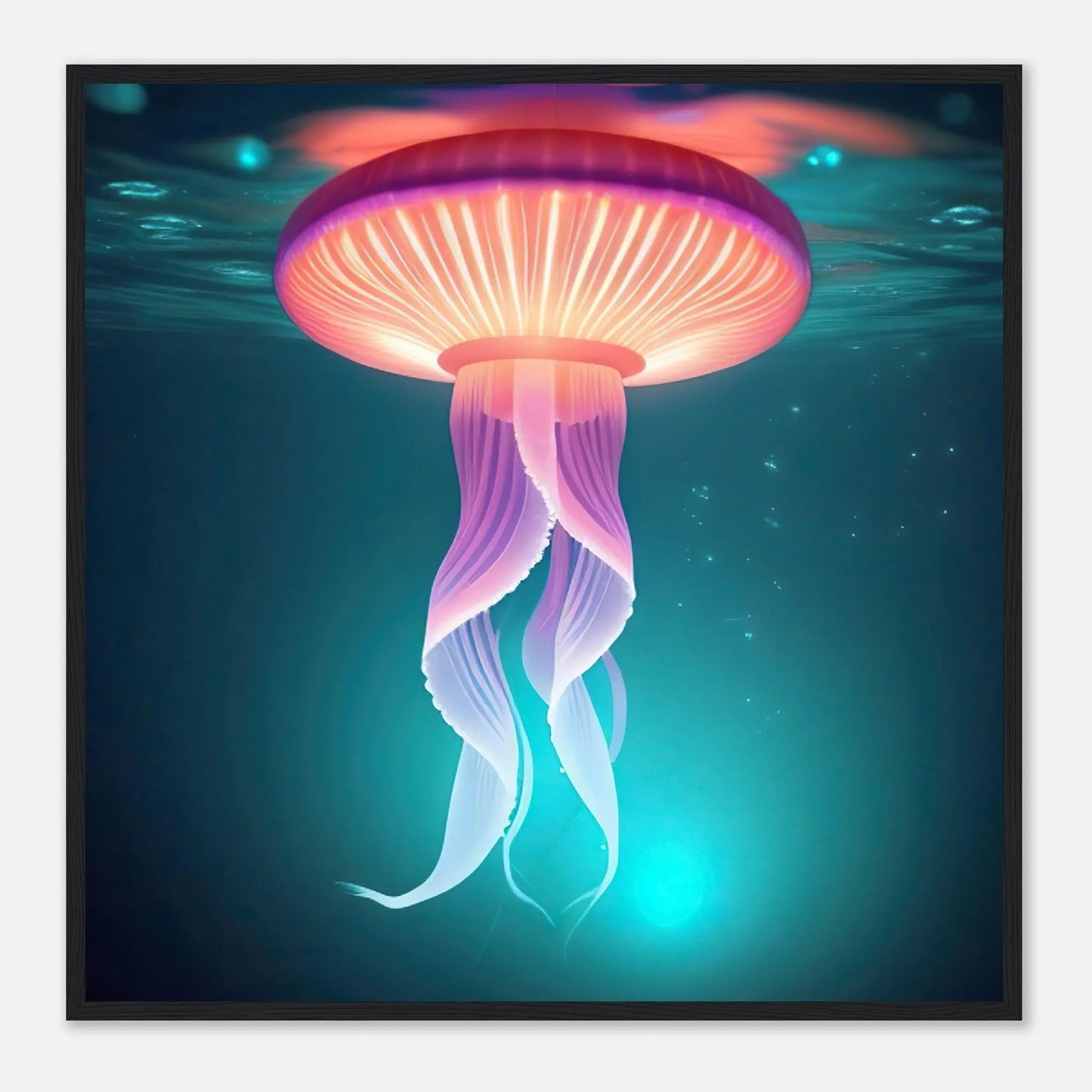 Gerahmtes Premium-Poster - Qualle - Digitaler Stil, KI-Kunst - RolConArt, Unterwasserlandschaften, 70x70-cm-28x28-Schwarzer-Rahmen