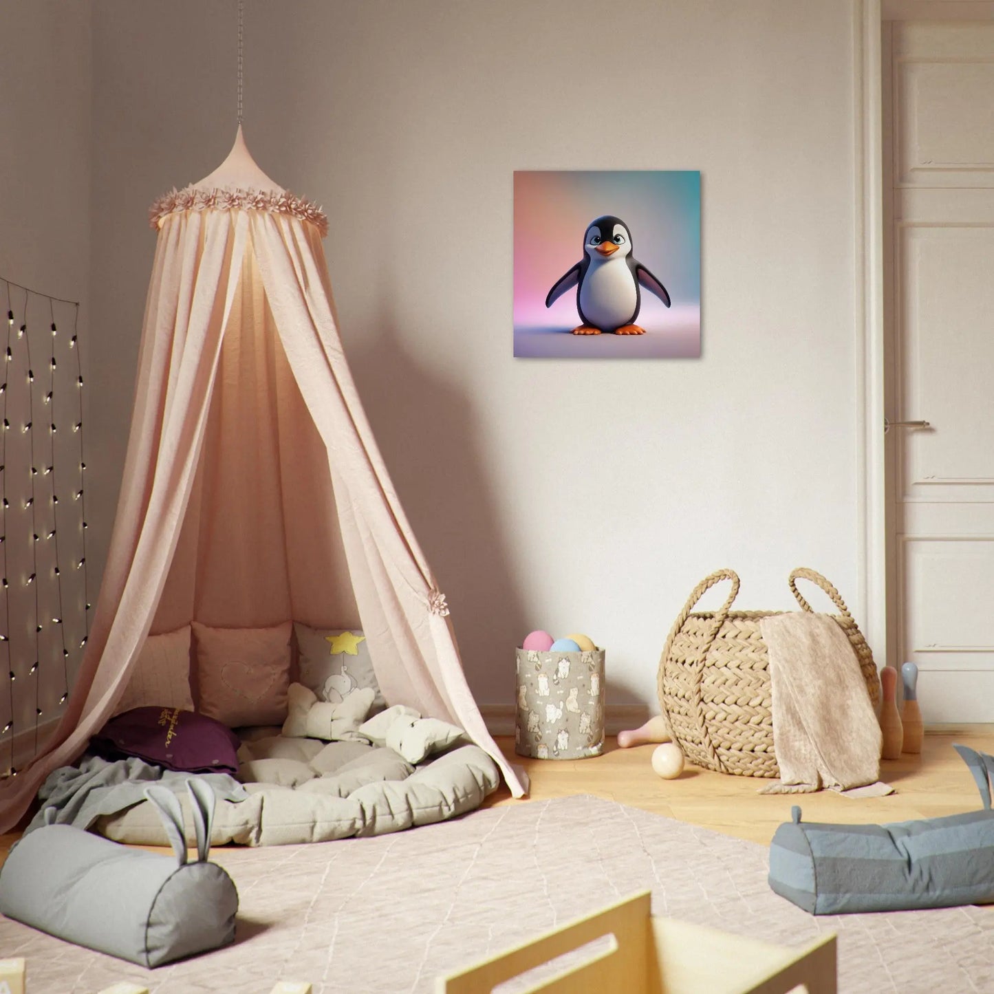 Aluminiumdruck - Pinguin - Kinderbild, 3D-Stil, KI-Kunst RolConArt