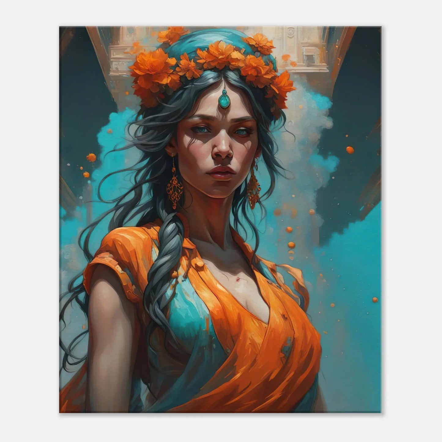 Leinwandbild - Frau in Magischer Umgebung - Malerischer Stil, KI-Kunst - RolConArt, Malerischer Stil - Porträts, 50x60-cm-20x24