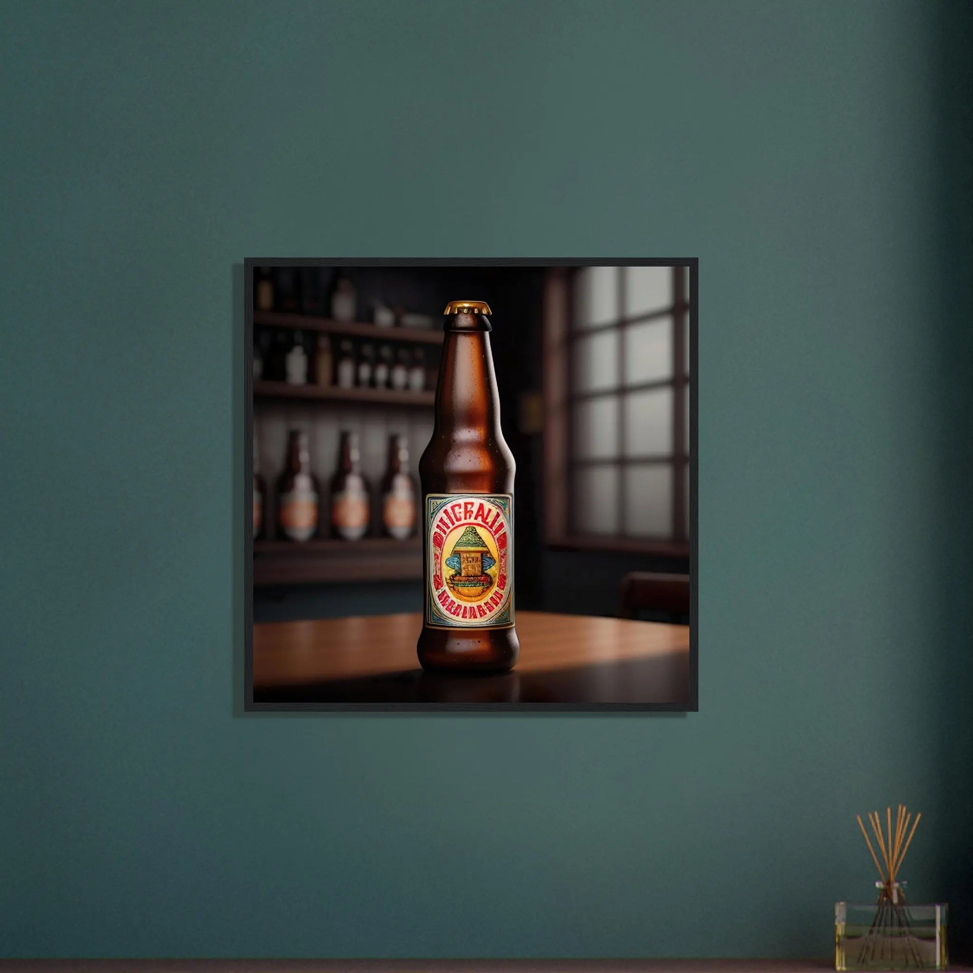 Gerahmtes Premium-Poster - Bierflasche - Foto Stil, KI-Kunst - RolConArt, Kreative Vielfalt,