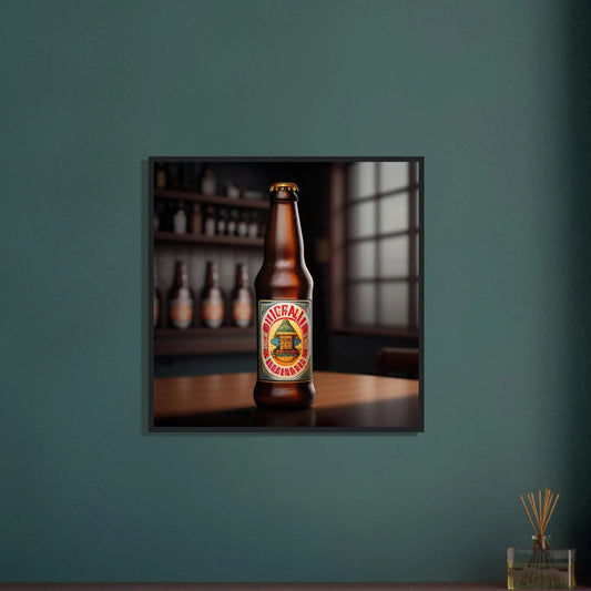 Gerahmtes Premium-Poster - Bierflasche - Foto Stil, KI-Kunst - RolConArt, Kreative Vielfalt,
