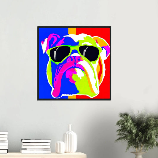 Gerahmtes Premium-Poster - Englische Bulldogge - Pop Art Stil, KI-Kunst - RolConArt, Pop Art - Tiere,