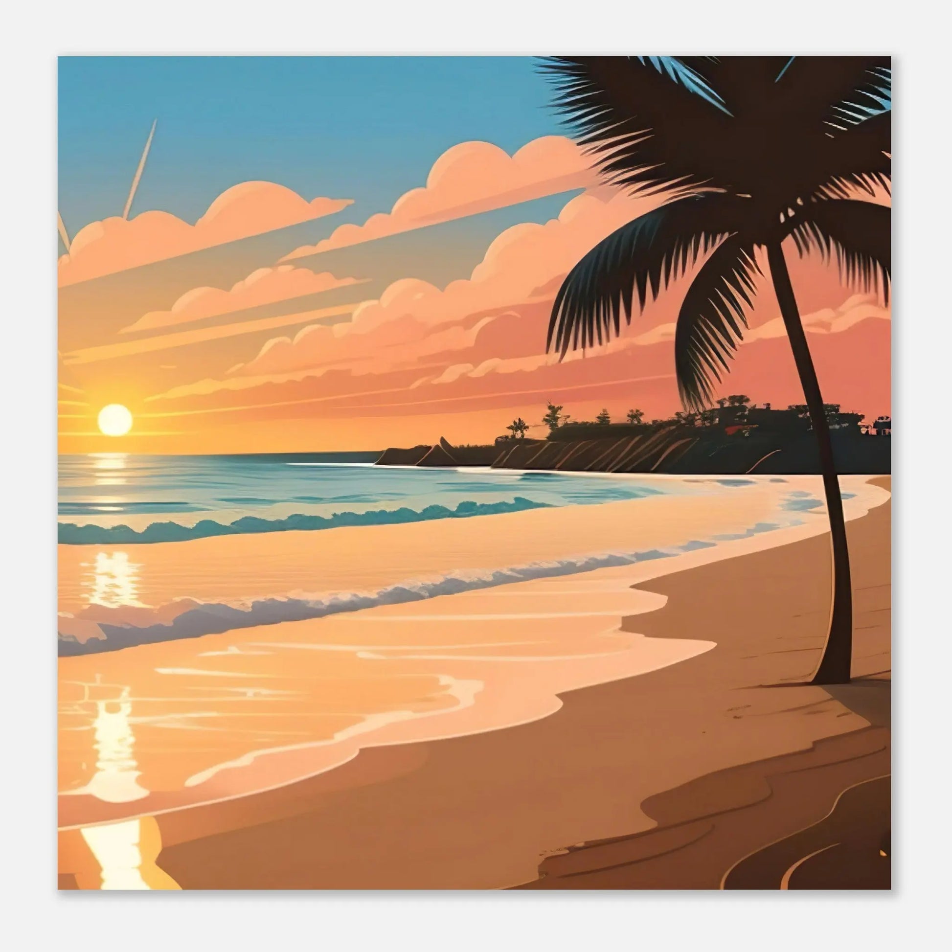 Moderner Forex-Druck - Abendsonne am Meer - Digitaler Stil, KI-Kunst - RolConArt, Landschaften,