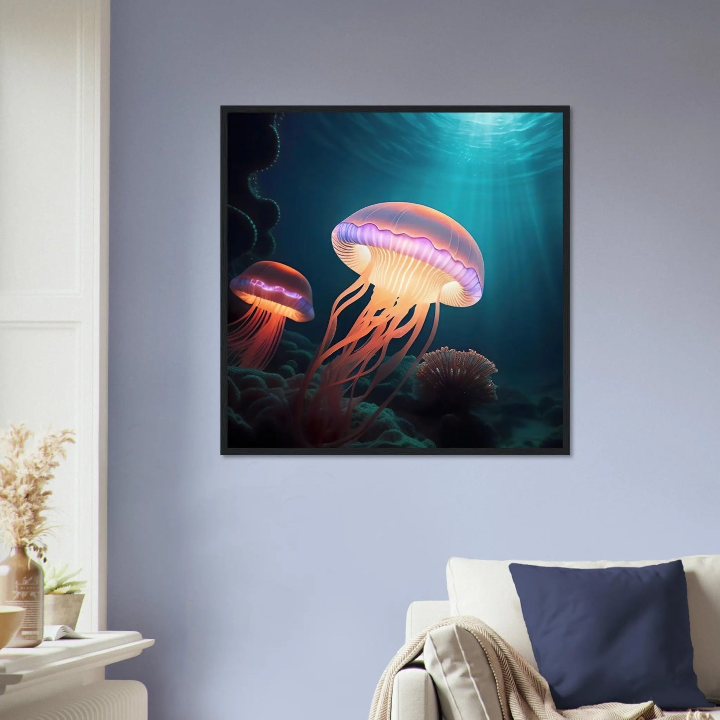 Gerahmtes Premium-Poster - Quallen - Digitaler Stil, KI-Kunst - RolConArt, Unterwasserlandschaften,