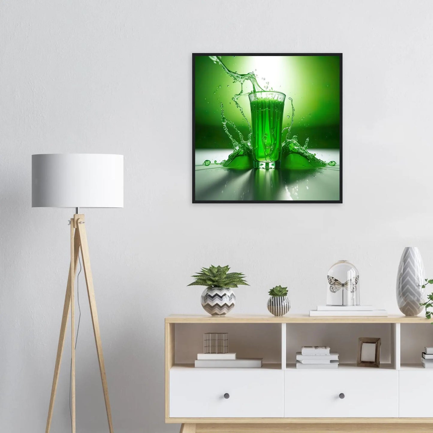 Gerahmtes Premium-Poster - Glas mit grünem Trank - Foto Stil, KI-Kunst - RolConArt, Kreative Vielfalt,