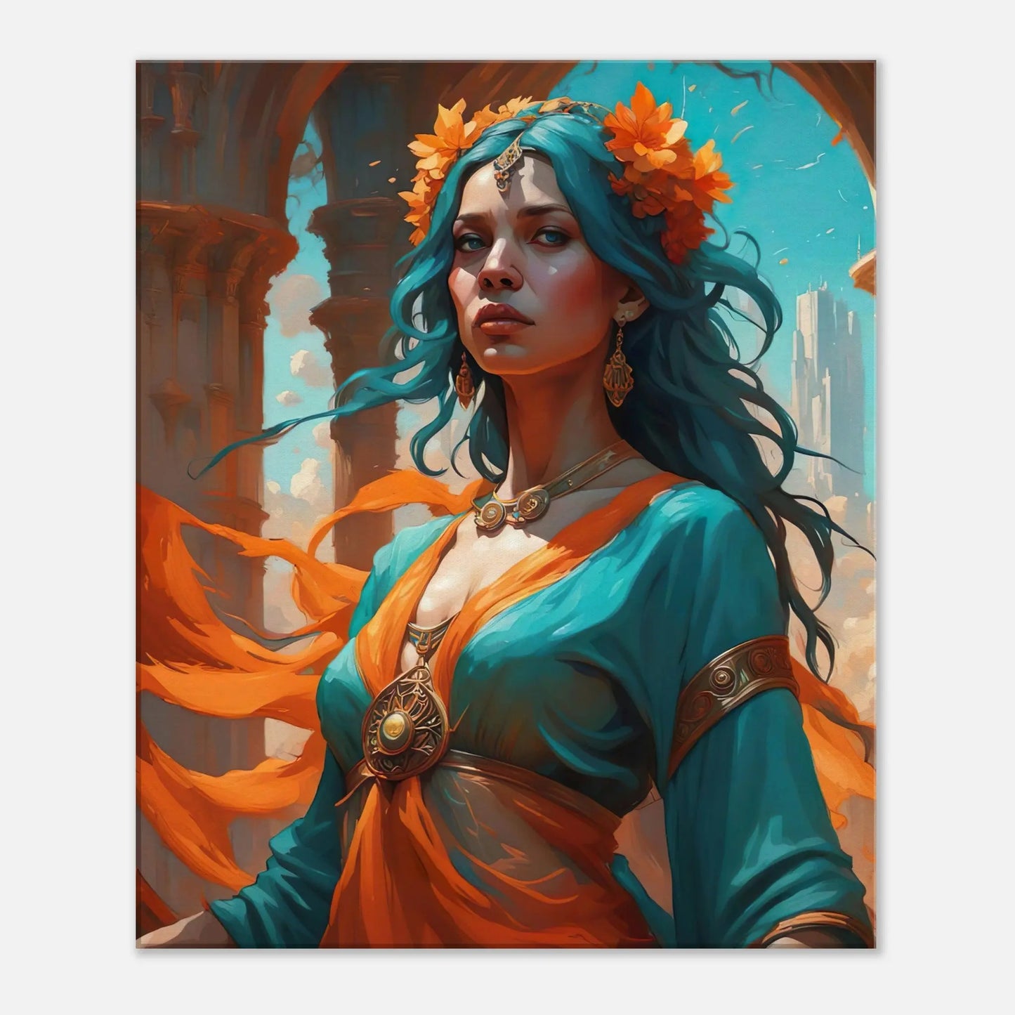 Leinwandbild - Frau in Magischer Umgebung - Malerischer Stil, KI-Kunst - RolConArt, Malerischer Stil - Porträts, 50x60-cm-20x24