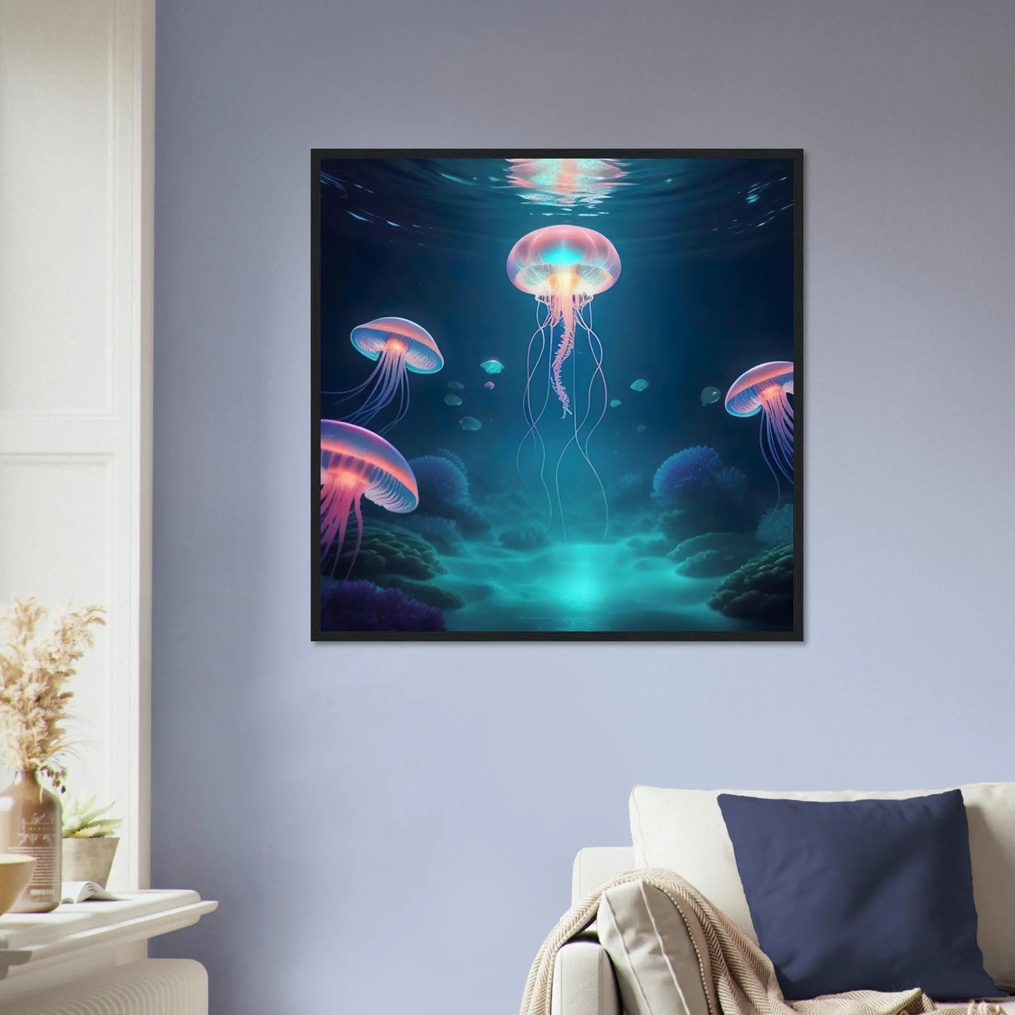 Gerahmtes Premium-Poster - Quallen - Digitaler Stil, KI-Kunst - RolConArt, Unterwasserlandschaften,