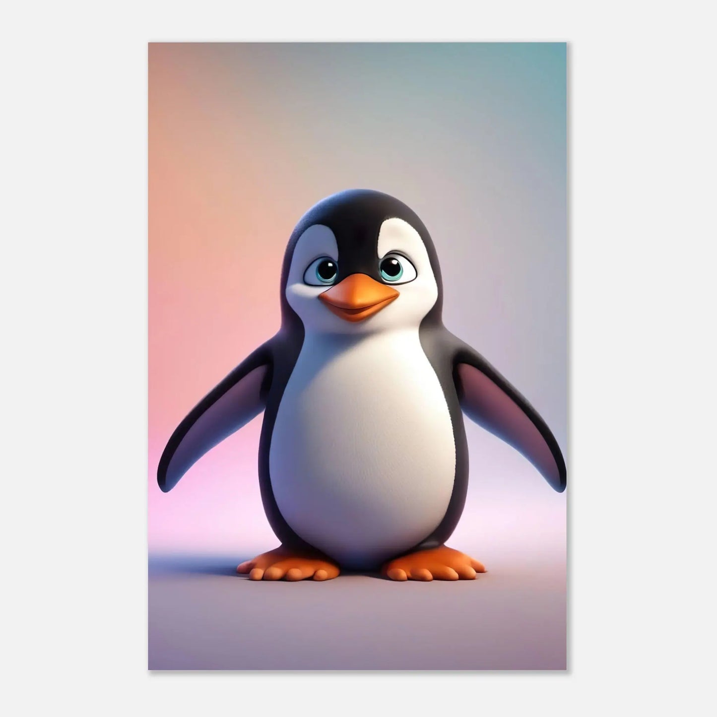 Aluminiumdruck - Pinguin - Kinderbild, 3D-Stil, KI-Kunst RolConArt