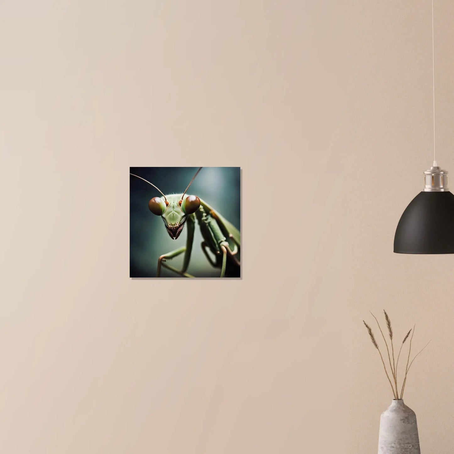 Moderner Forex-Druck - Gottesanbeterin - Foto Stil, KI-Kunst RolConArt