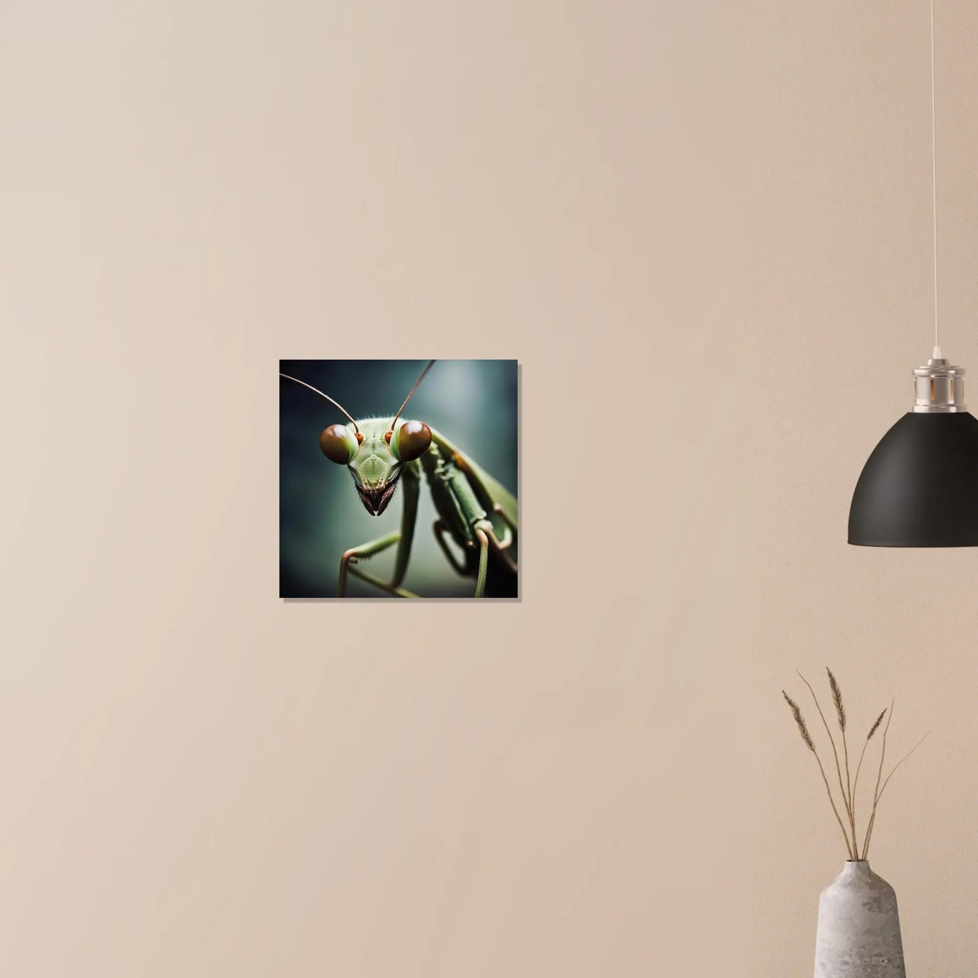 Moderner Forex-Druck - Gottesanbeterin - Foto Stil, KI-Kunst RolConArt