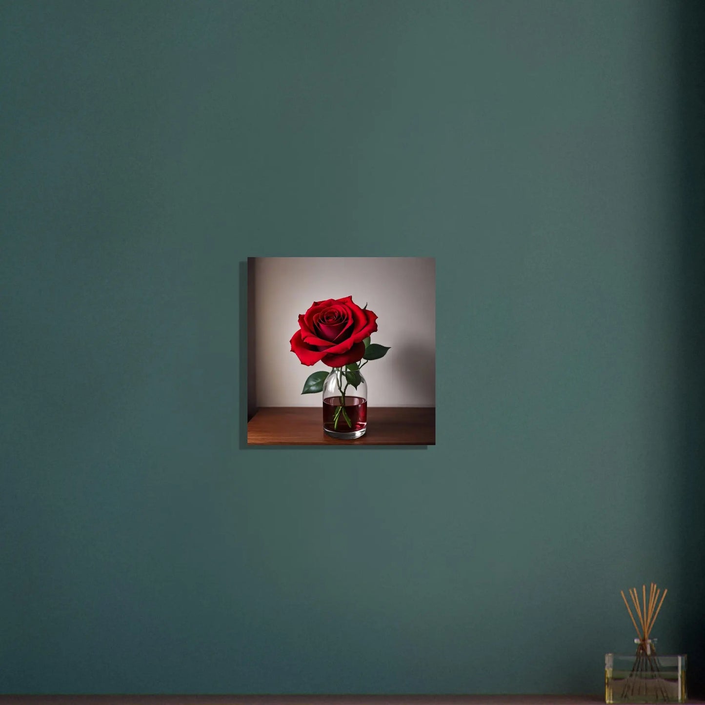 Aluminiumdruck - Rote Rose - Foto Stil, KI-Kunst - RolConArt, Pflanzen, 40x40-cm-16x16