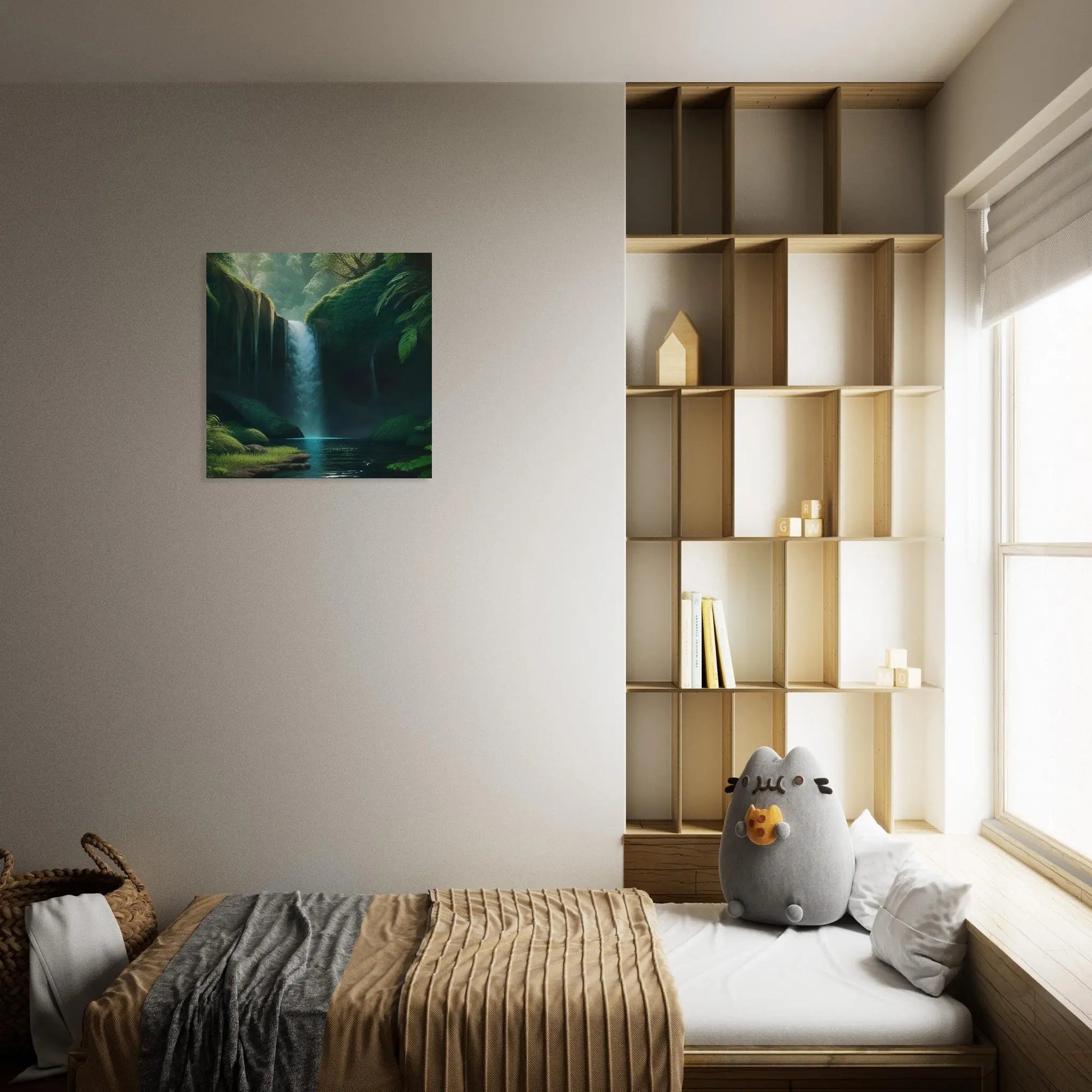 Moderner Forex-Druck - Wasserfall im Wald - Foto Stil, KI-Kunst - RolConArt, Landschaften,