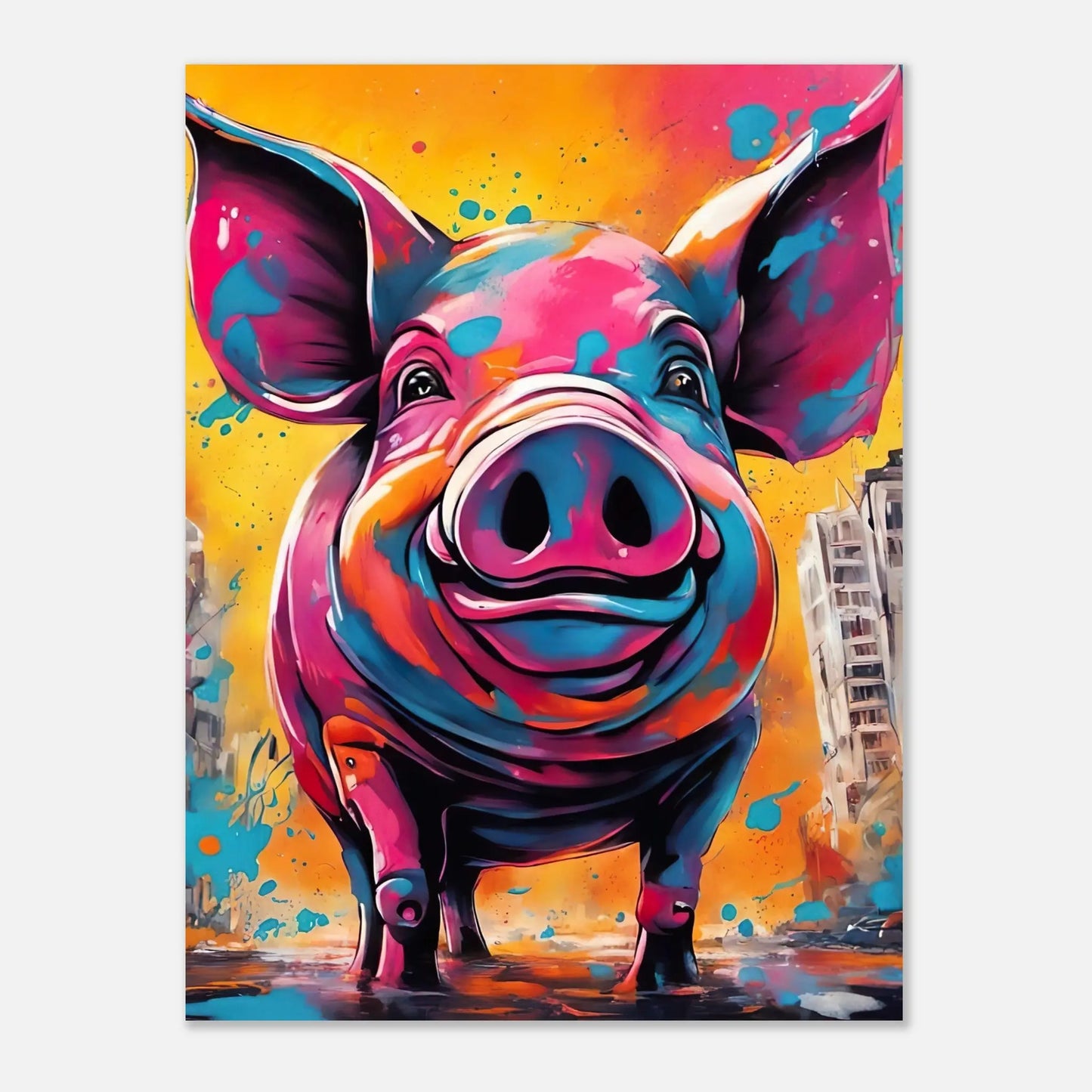 Aluminiumdruck - Hausschwein - Splash Art Stil, KI-Kunst RolConArt