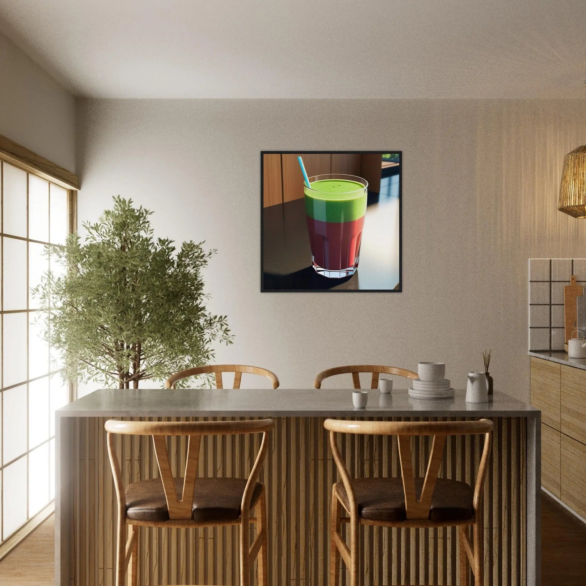 Gerahmtes Premium-Poster - Smoothie im Glas - Foto Stil, KI-Kunst - RolConArt, Kreative Vielfalt,