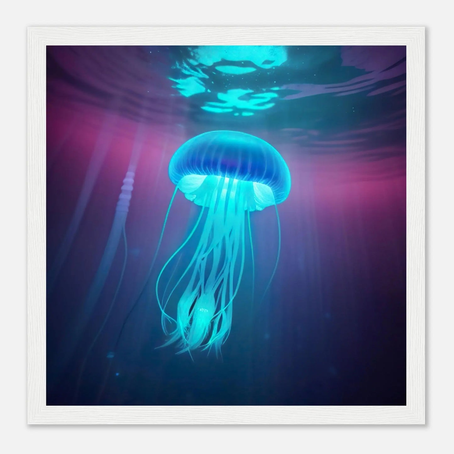 Gerahmtes Premium-Poster - Qualle - Digitaler Stil, KI-Kunst - RolConArt, Unterwasserlandschaften, 30x30-cm-12x12-Weißer-Rahmen