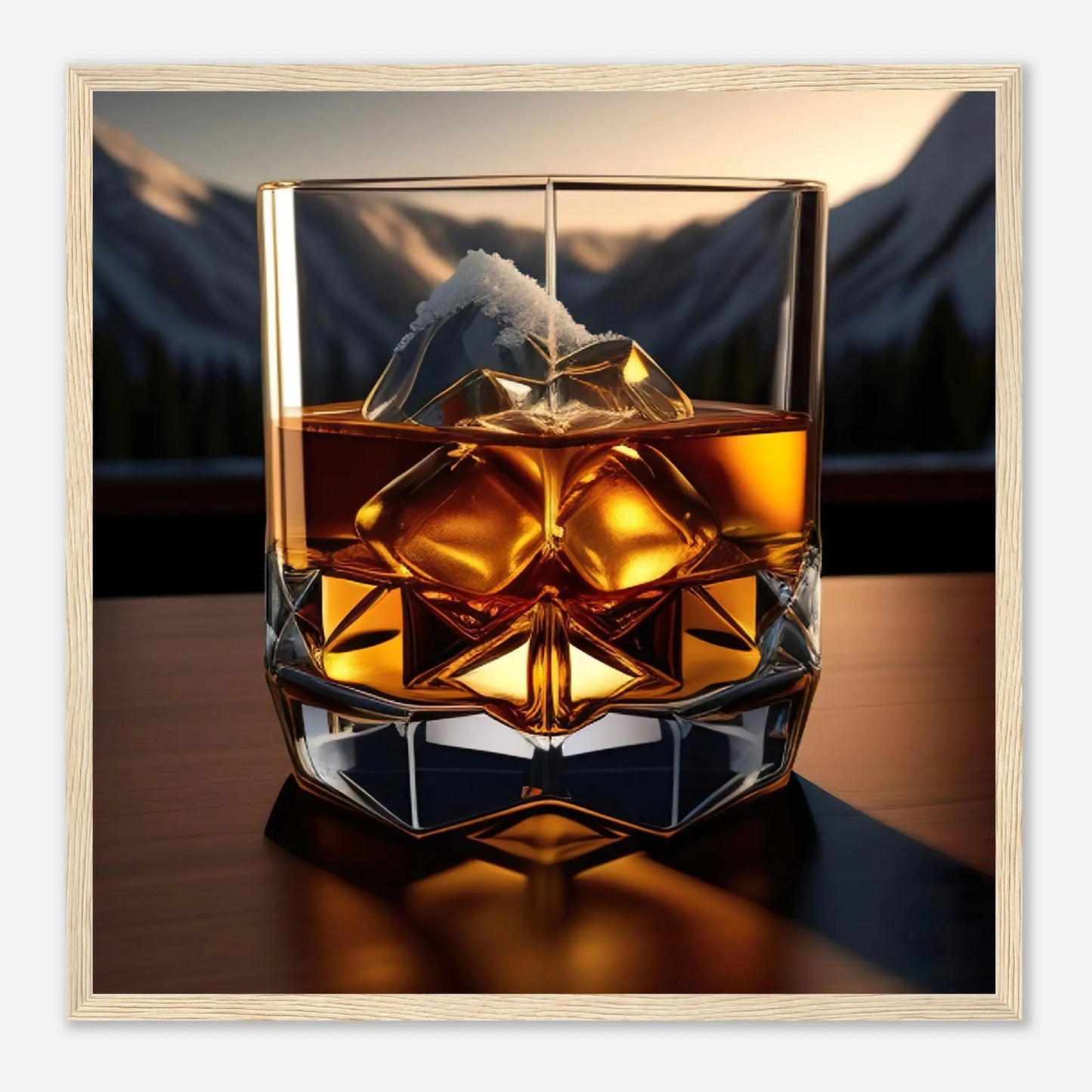 Gerahmtes Premium-Poster - Whiskey im Glas - Foto Stil, KI-Kunst - RolConArt, Kreative Vielfalt, 50x50-cm-20x20-Holzrahmen