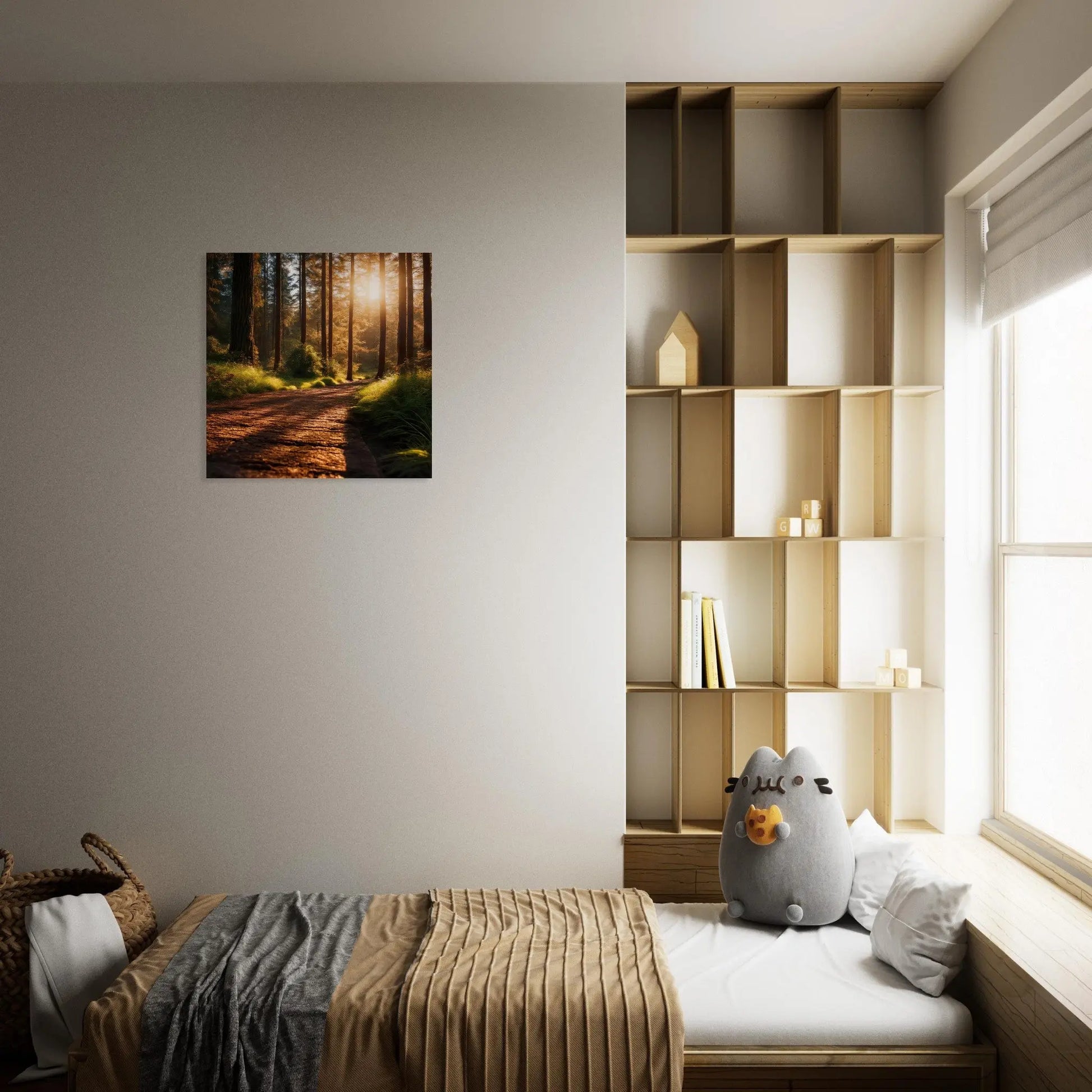 Moderner Forex-Druck - Holzweg im Wald - Foto Stil, KI-Kunst - RolConArt, Landschaften,