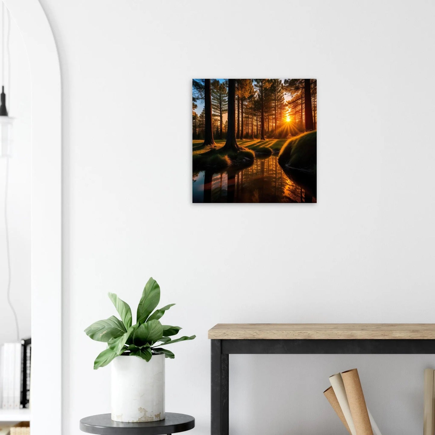 Moderner Forex-Druck - Waldlandschaft - Foto Stil, KI-Kunst - RolConArt Landschaften 50x50-cm-20x20-Schwarz