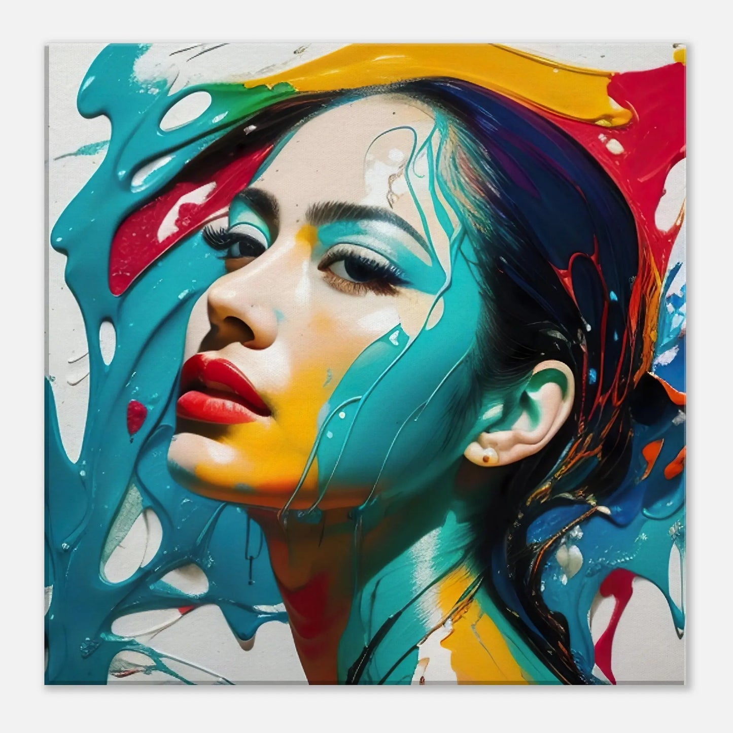 Leinwandbild - Frauenporträt im Splash Art Stil, KI-Kunst - RolConArt, Splash Art - Porträts, 50x50-cm-20x20