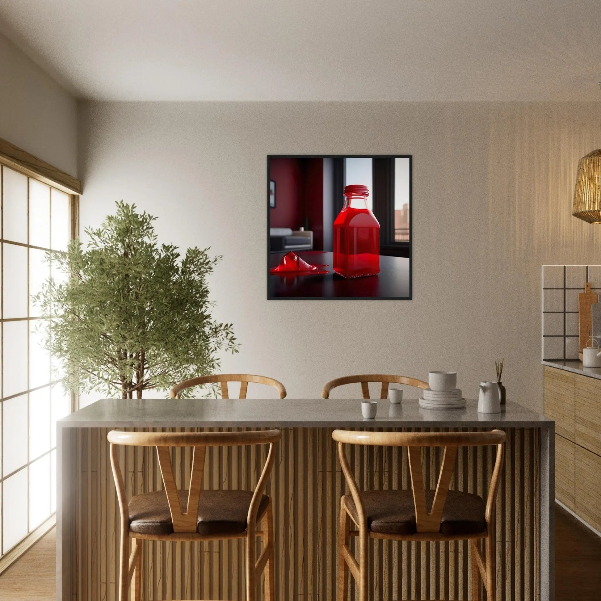 Gerahmtes Premium-Poster - Rote Flüssigkeit - Foto Stil, KI-Kunst - RolConArt, Kreative Vielfalt,