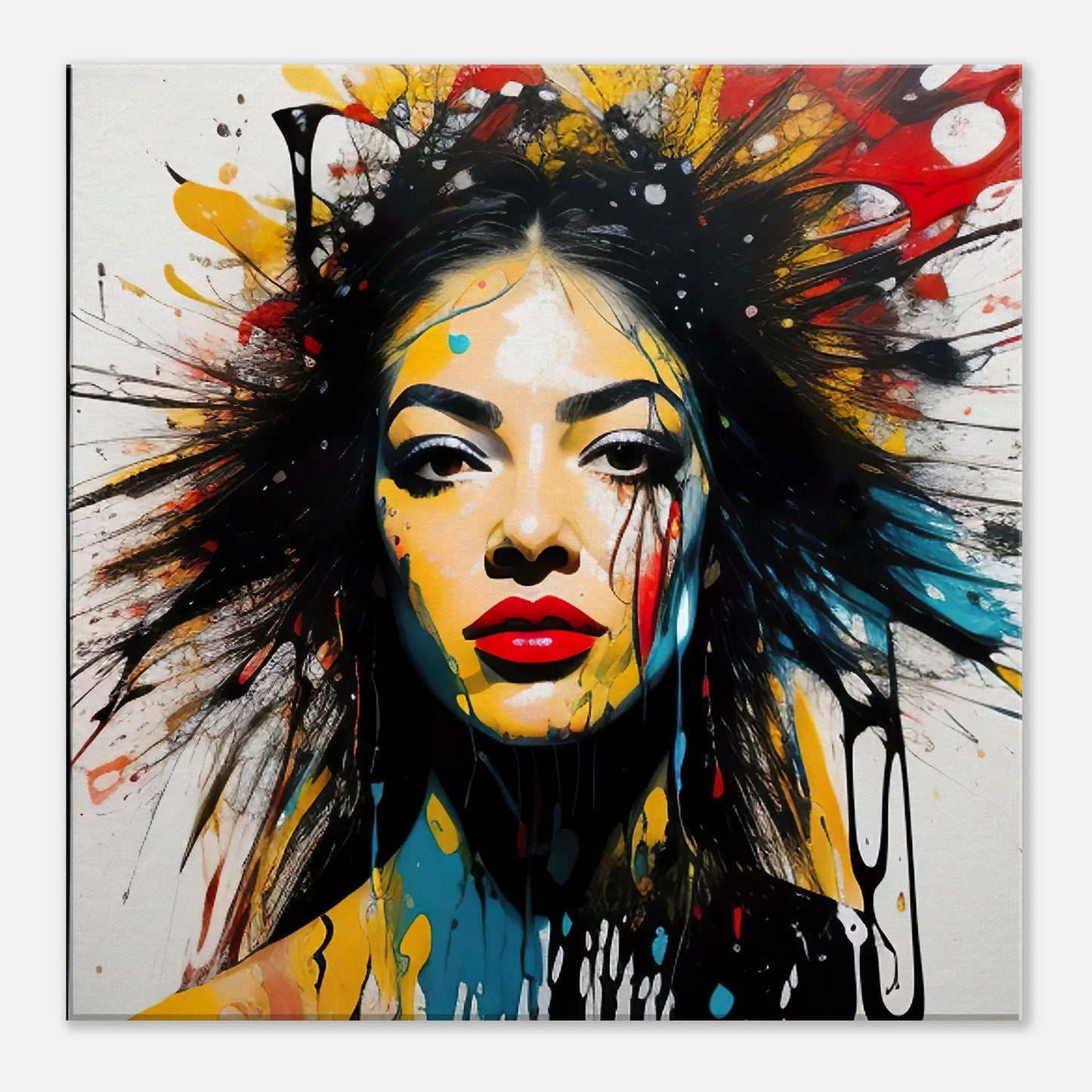 Leinwandbild - Frauenporträt im Splash Art Stil, KI-Kunst - RolConArt, Splash Art - Porträts, 50x50-cm-20x20