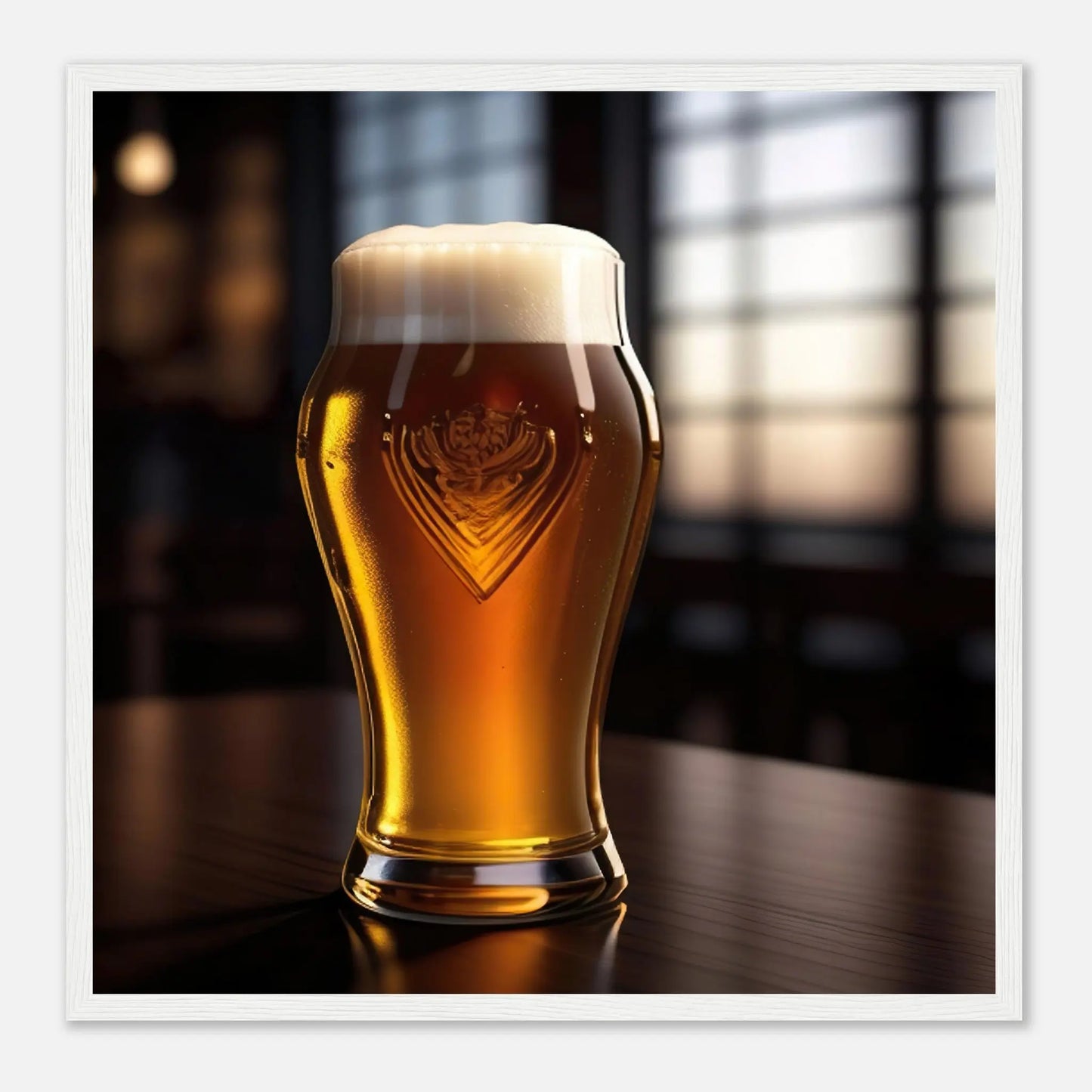 Gerahmtes Premium-Poster - Bier im Glas - Foto Stil, KI-Kunst - RolConArt, Kreative Vielfalt, 50x50-cm-20x20-Weißer-Rahmen