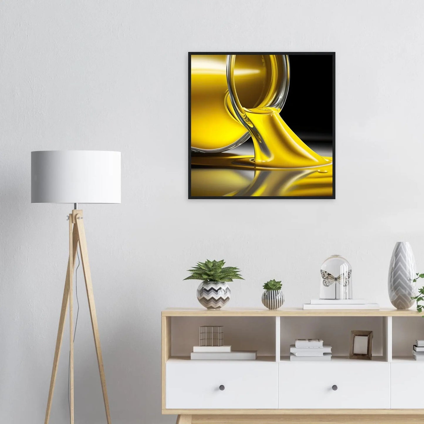 Gerahmtes Premium-Poster - Gelbe Flüssigkeit - Foto Stil, KI-Kunst - RolConArt, Kreative Vielfalt,