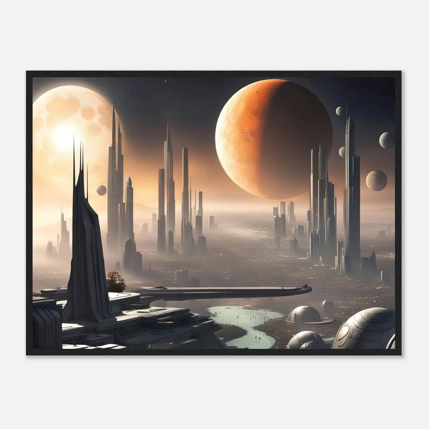 Gerahmtes Premium-Poster -Futuristische Welt- Digitaler Stil, KI-Kunst - RolConArt, Sci-Fi, 60x80-cm-24x32-Schwarzer-Rahmen