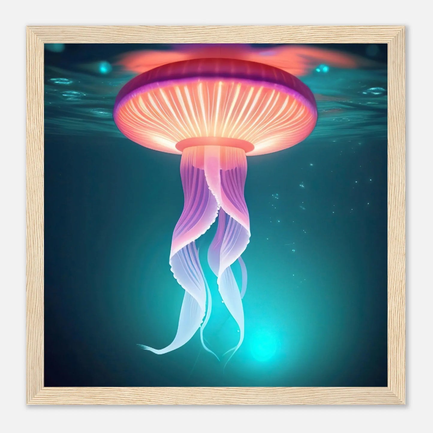 Gerahmtes Premium-Poster - Qualle - Digitaler Stil, KI-Kunst - RolConArt, Unterwasserlandschaften, 30x30-cm-12x12-Holzrahmen