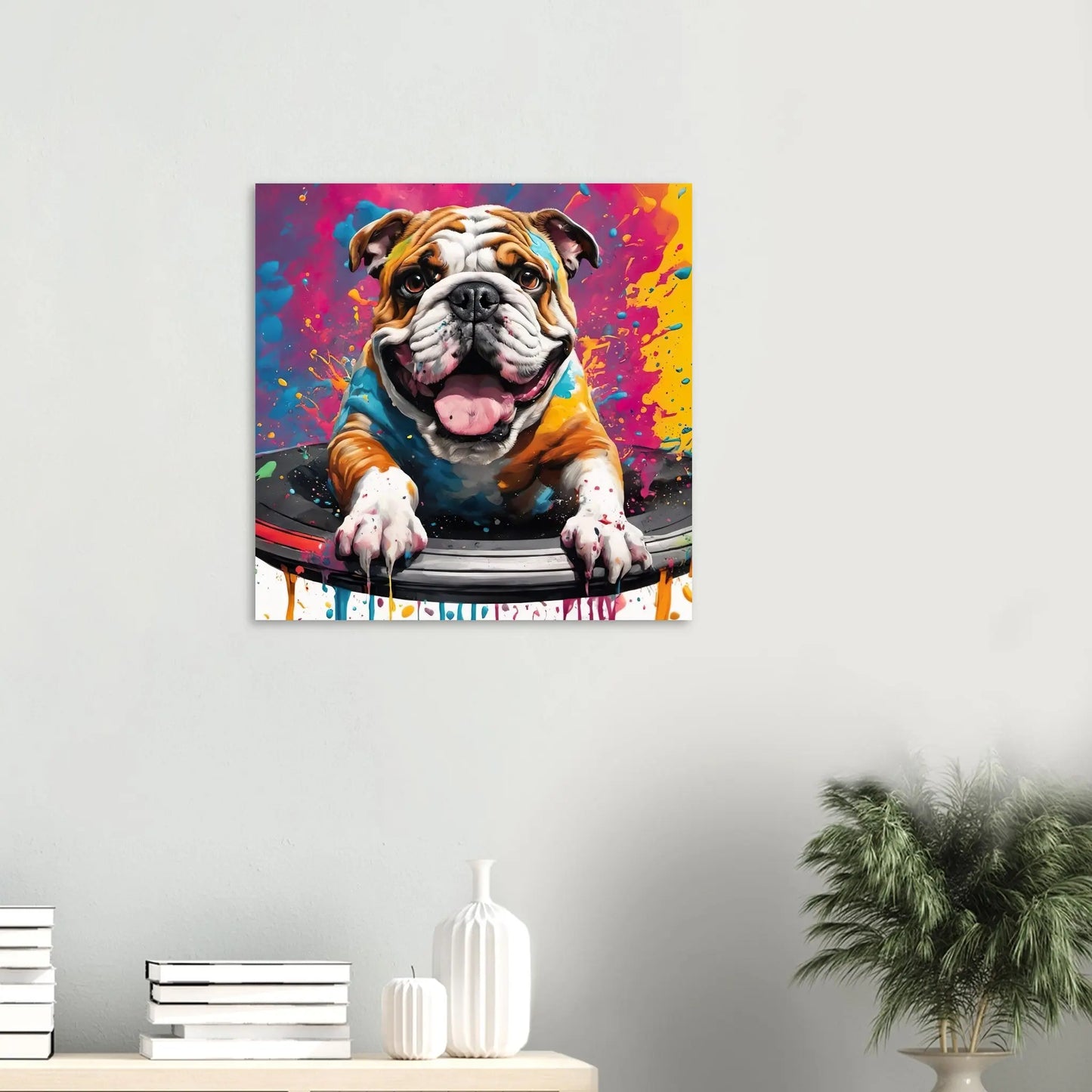 Aluminiumdruck - Englische Bulldogge - Splash Art Stil, KI-Kunst RolConArt