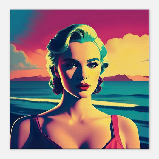 Leinwandbild - Frauenporträt im Retro Stil, KI-Kunst - RolConArt, Retro - Porträts, 60x60-cm-24x24