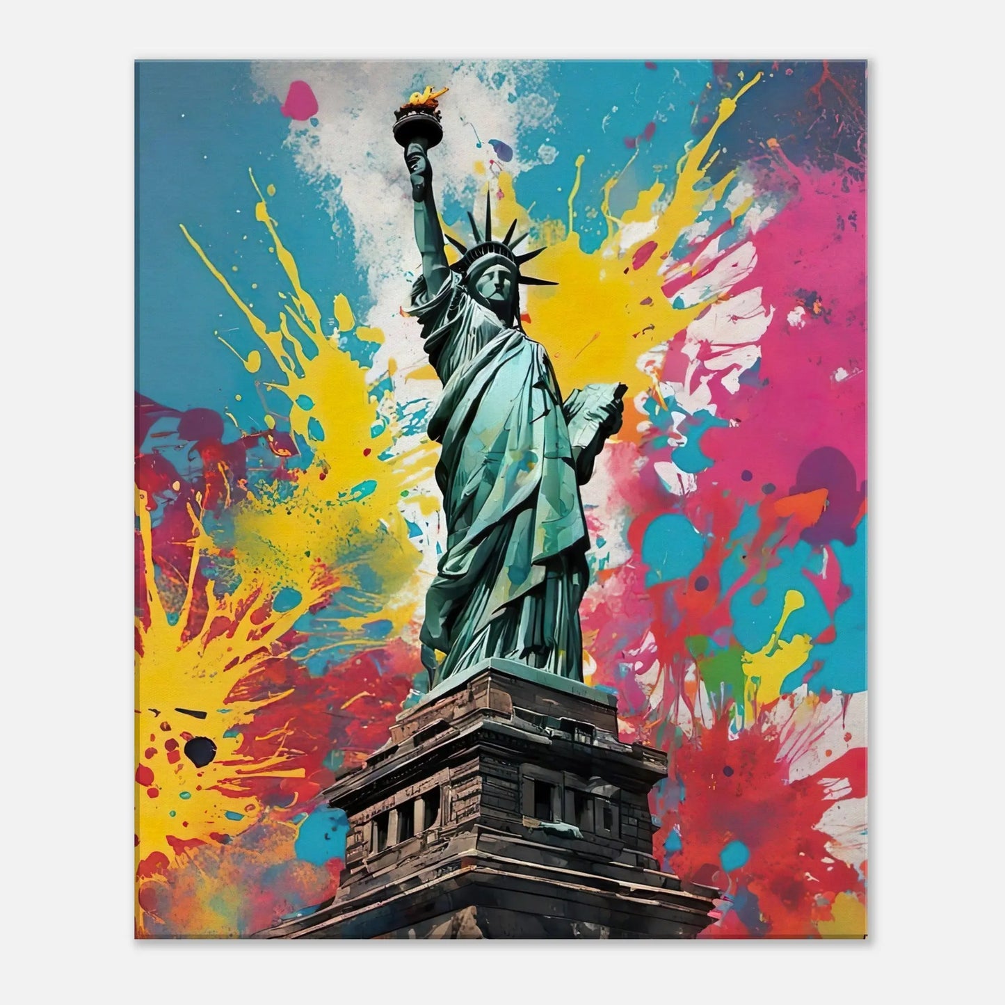 Leinwandbild - Freiheitsstatue - Splash Art Stil, KI-Kunst - RolConArt, Splash Art, 50x60-cm-20x24
