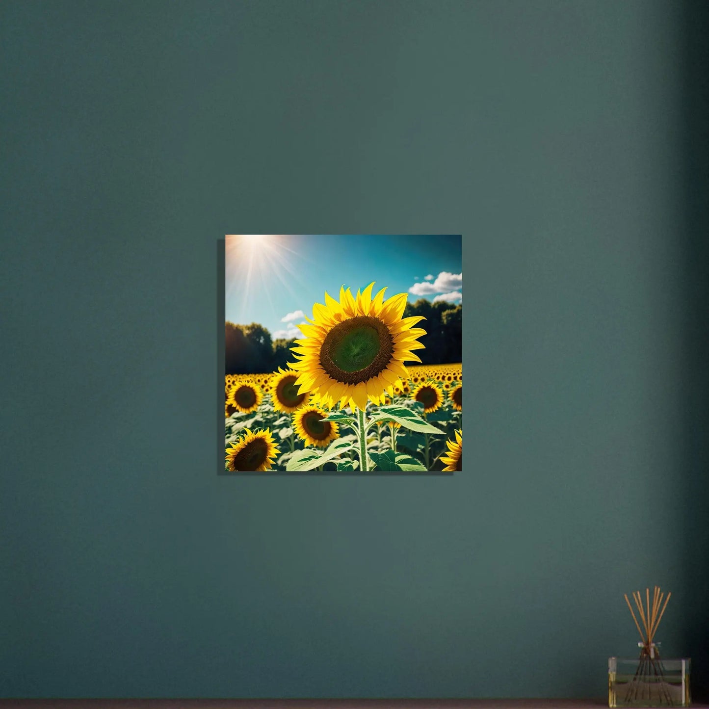 Aluminiumdruck - Sonnenblumen - Foto Stil, KI-Kunst - RolConArt, Pflanzen, 50x50-cm-20x20