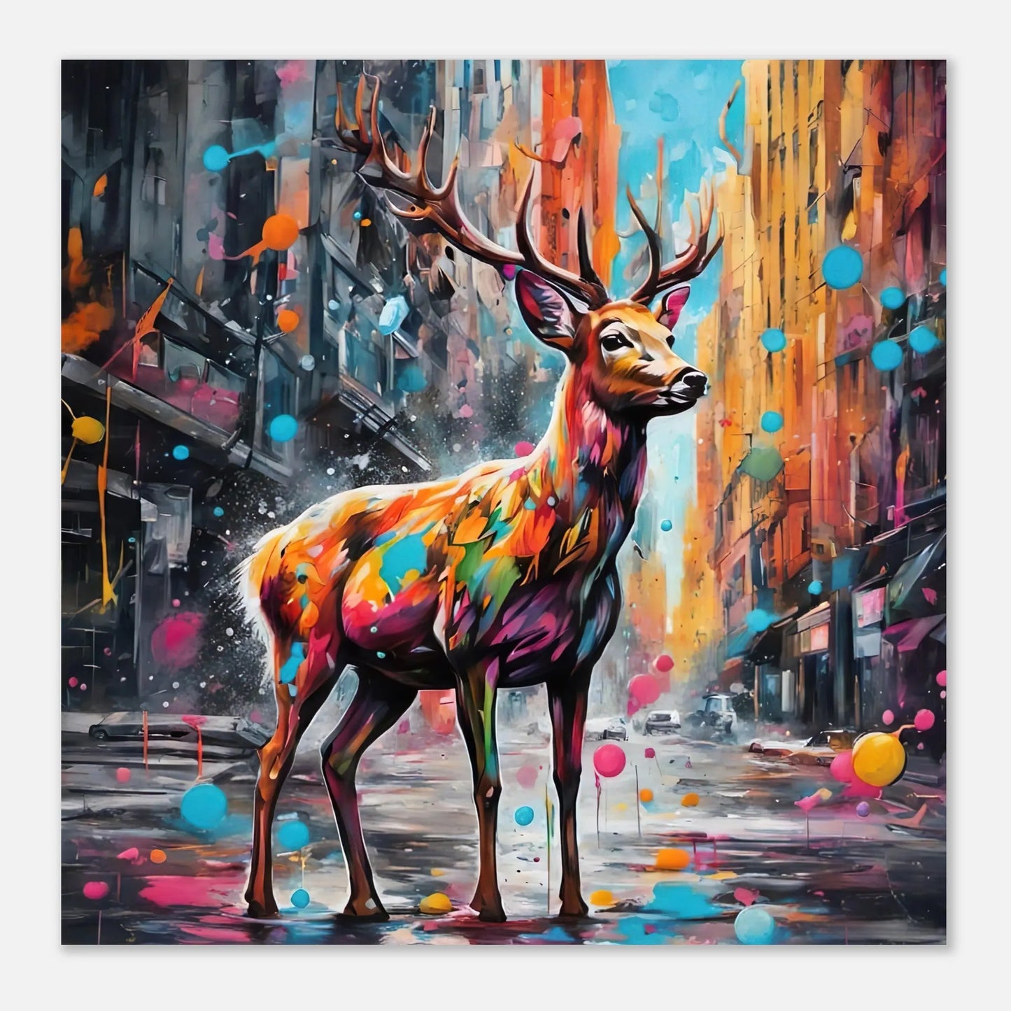 Aluminiumdruck - Hirsch - Splash Art Stil, KI-Kunst RolConArt