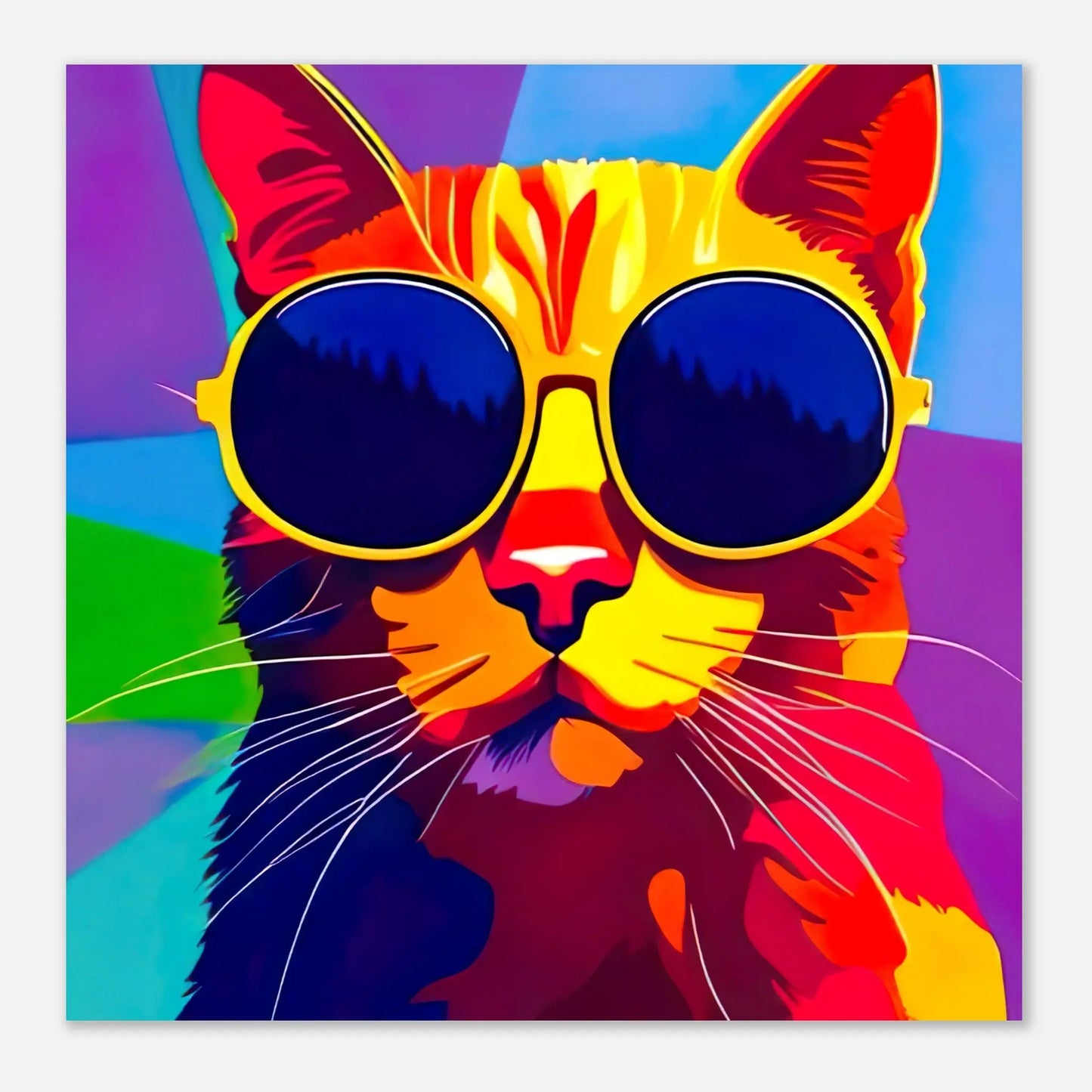 Aluminiumdruck - Katze mit Sonnenbrille - Pop Art Stil, KI-Kunst RolConArt