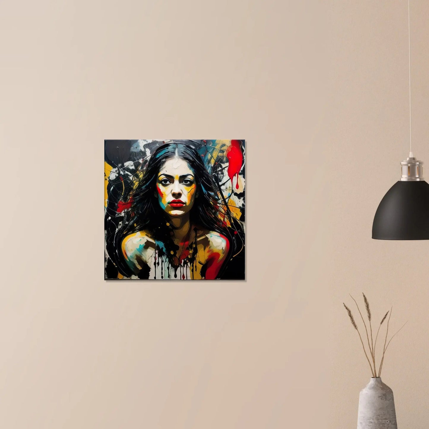 Leinwandbild - Frauenporträt im Splash Art Stil, KI-Kunst - RolConArt, Splash Art - Porträts,