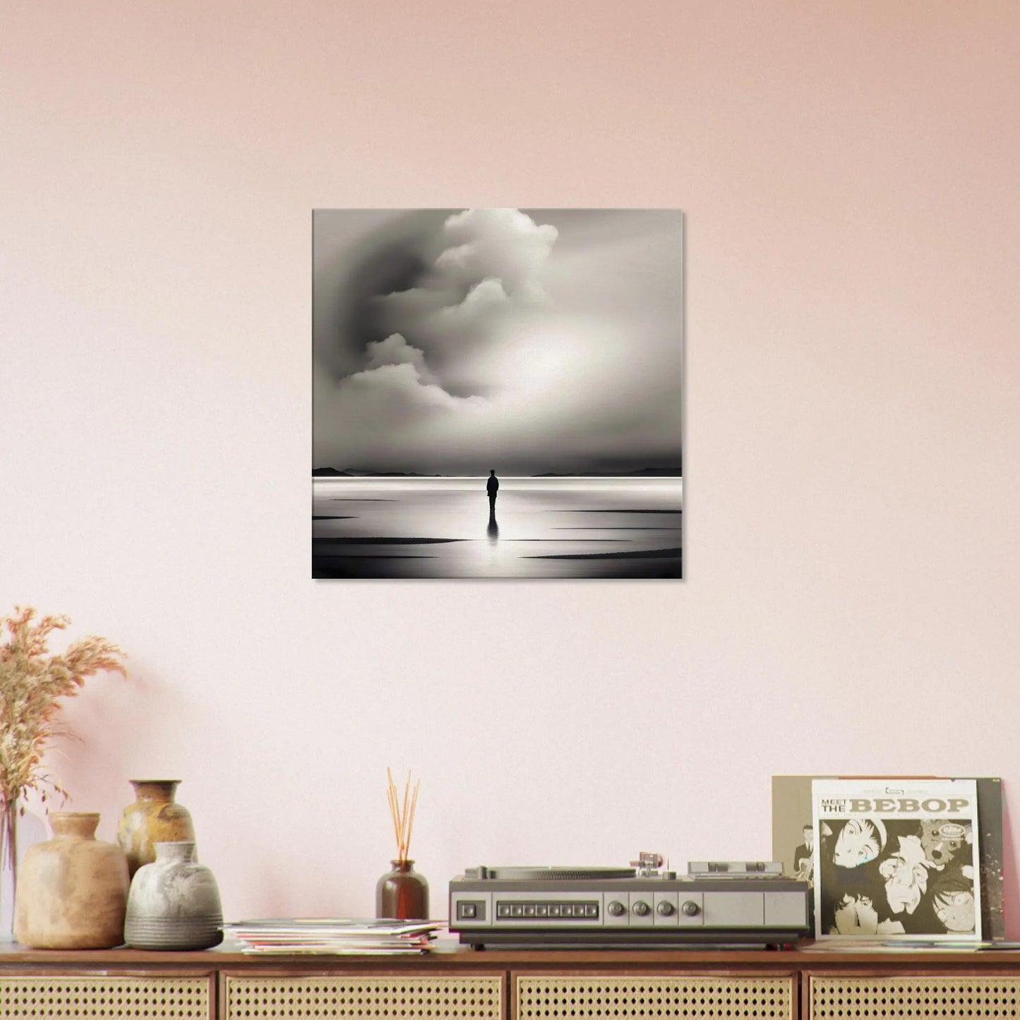 Leinwandbild - Weitblick - Schwarz-Weiß, Digitaler Stil, KI-Kunst - RolConArt, Schwarz-Weiß,