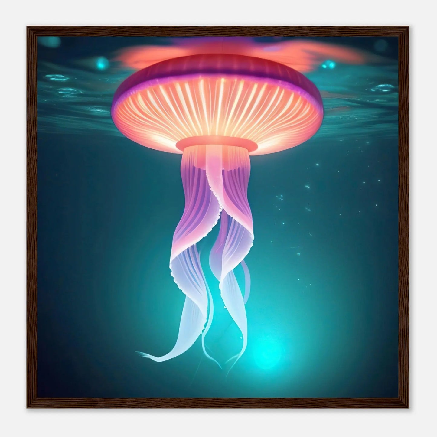 Gerahmtes Premium-Poster - Qualle - Digitaler Stil, KI-Kunst - RolConArt, Unterwasserlandschaften, 50x50-cm-20x20-Dunkler-Holzrahmen