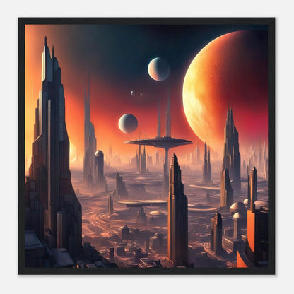 Gerahmtes Premium-Poster -Futuristische Welt- Digitaler Stil, KI-Kunst - RolConArt, Sci-Fi, 50x50-cm-20x20-Schwarzer-Rahmen