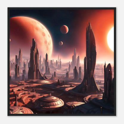 Gerahmtes Premium-Poster -Futuristische Welt- Digitaler Stil, KI-Kunst - RolConArt, Sci-Fi, 70x70-cm-28x28-Schwarzer-Rahmen