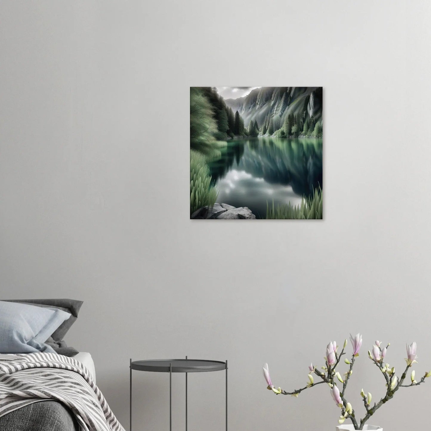 Leinwandbild - Landschaft mit See - Digitaler Stil, KI-Kunst - RolConArt, Landschaften, 