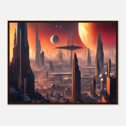 Gerahmtes Premium-Poster -Futuristische Welt- Digitaler Stil, KI-Kunst - RolConArt, Sci-Fi, 60x80-cm-24x32-Dunkler-Holzrahmen