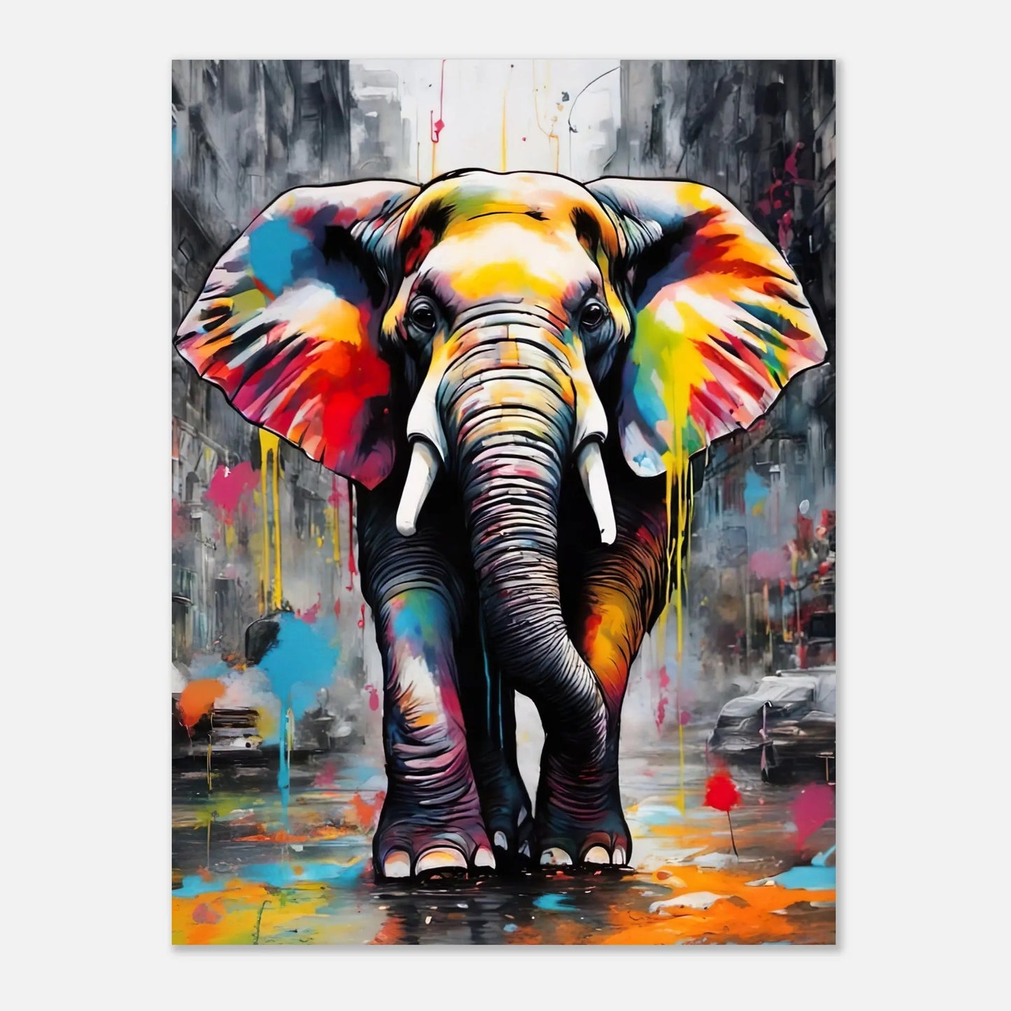 Aluminiumdruck - Elefant - Splash Art Stil, KI-Kunst RolConArt