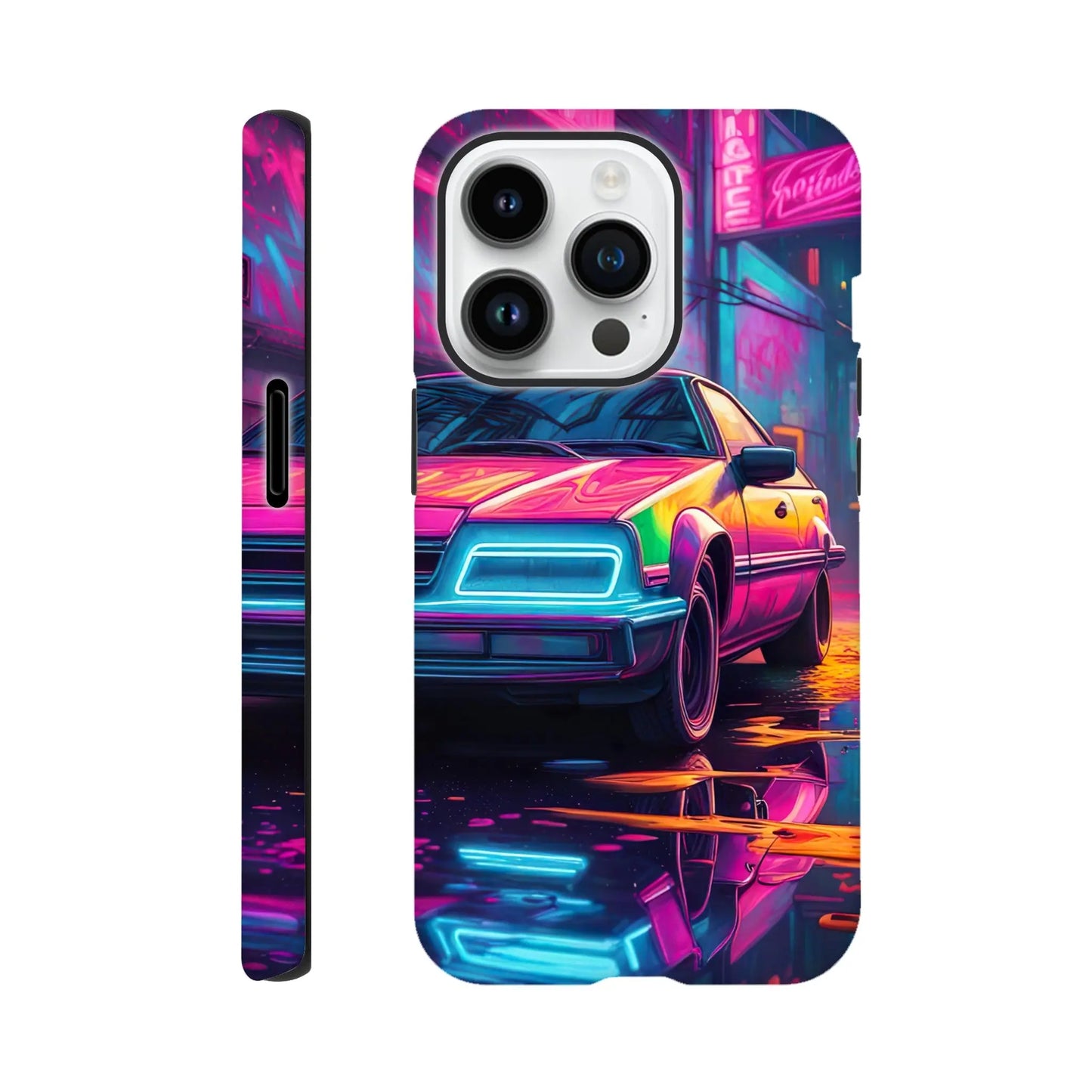 Smartphone-Hülle "Hart" - Retro Auto - Neon Stil, KI-Kunst RolConArt, Neon, iPhone-14-Pro