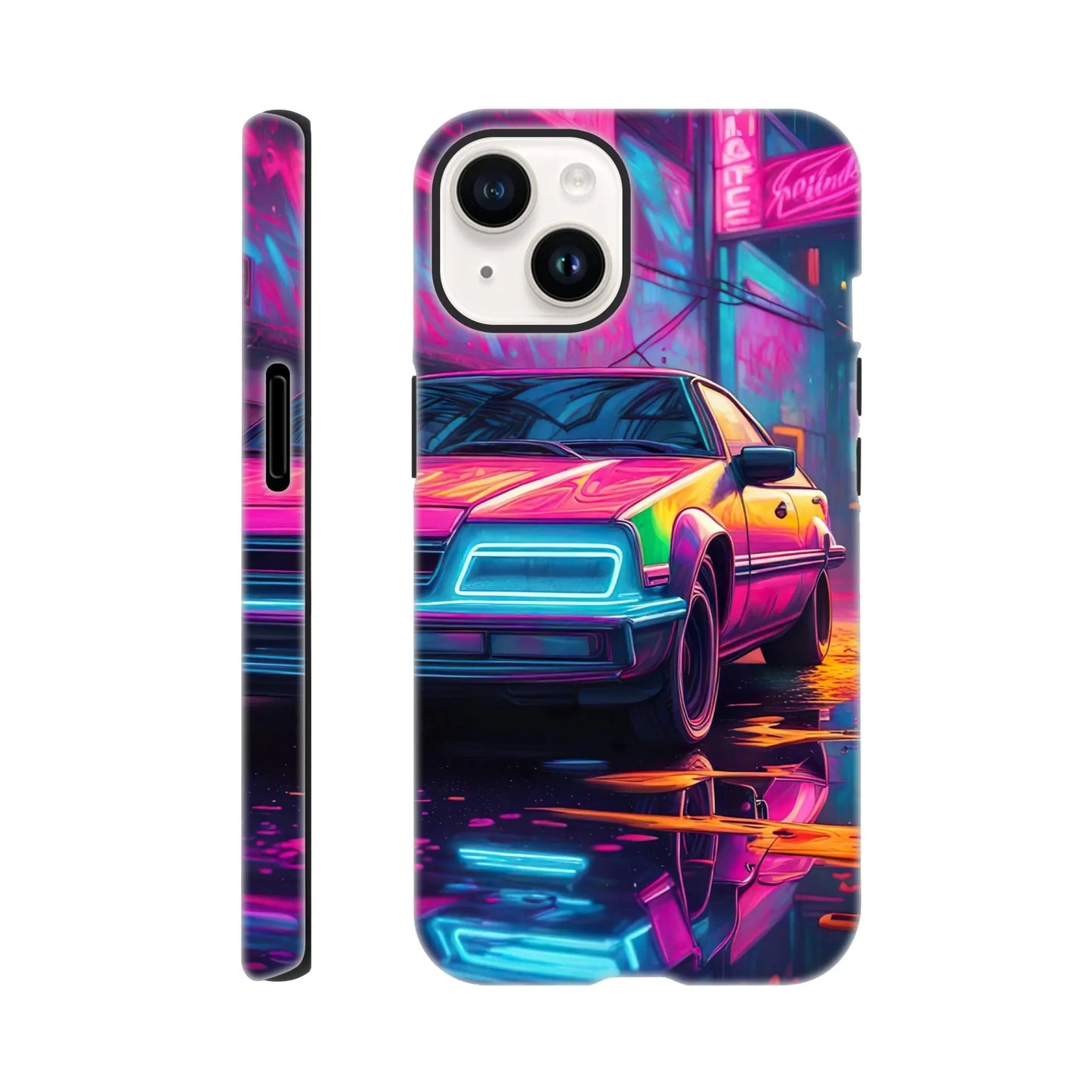 Smartphone-Hülle "Hart" - Retro Auto - Neon Stil, KI-Kunst RolConArt, Neon, iPhone-14